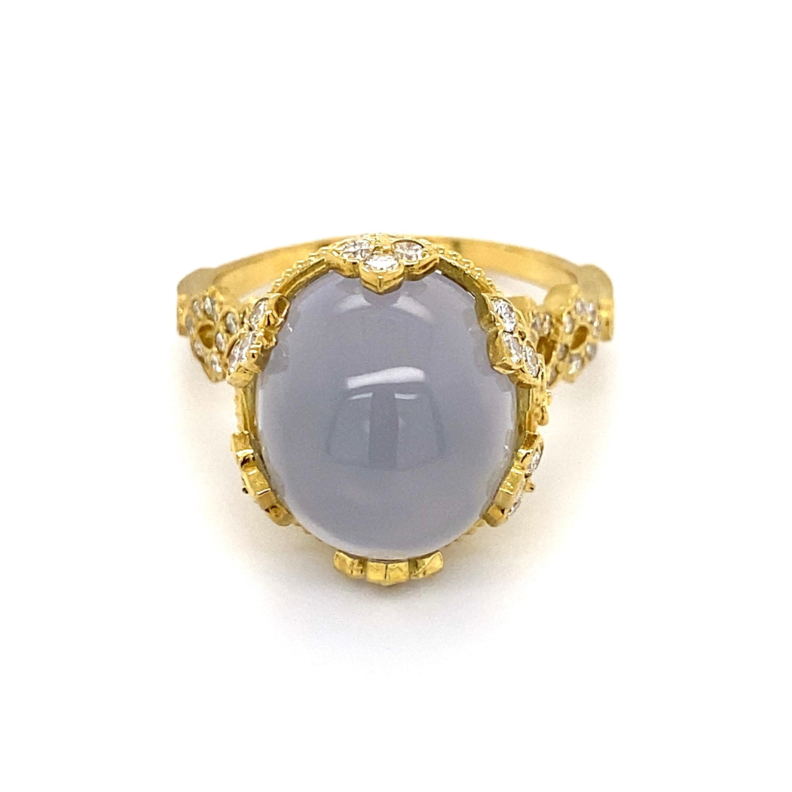 12 Carat Blue Chalcedony Diamond Designer Stambolian Ring Estate Fine Jewelry In Excellent Condition For Sale In Montreal, QC