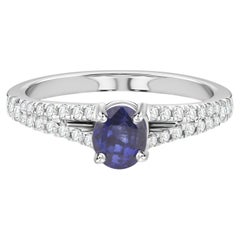 1.2 Carat Blue Sapphire 0.24 Carat SI/H Diamond Ring 18 Karat White Gold Jewelry