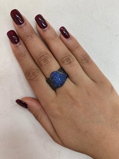 1.2 Carat Blue Sapphire and Black Diamond Ring in 14 Karat White Gold