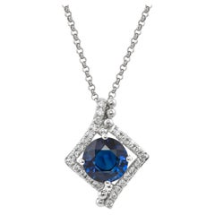 1.2 Carat Blue Sapphire and Diamond Pendant with Chain in 18 Karat White Gold