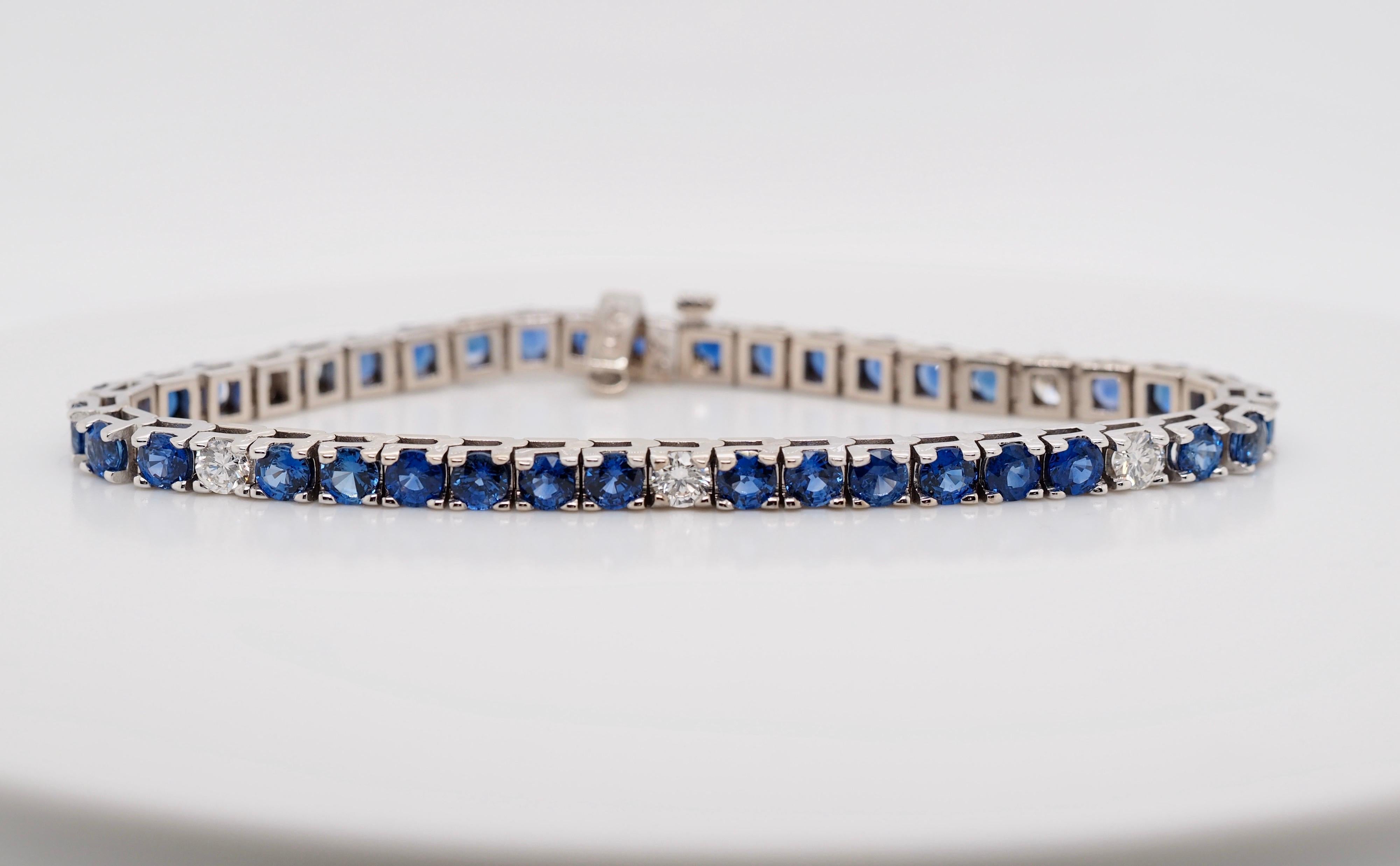 12 Carat Blue Sapphire and Diamond Tennis Bracelet 2