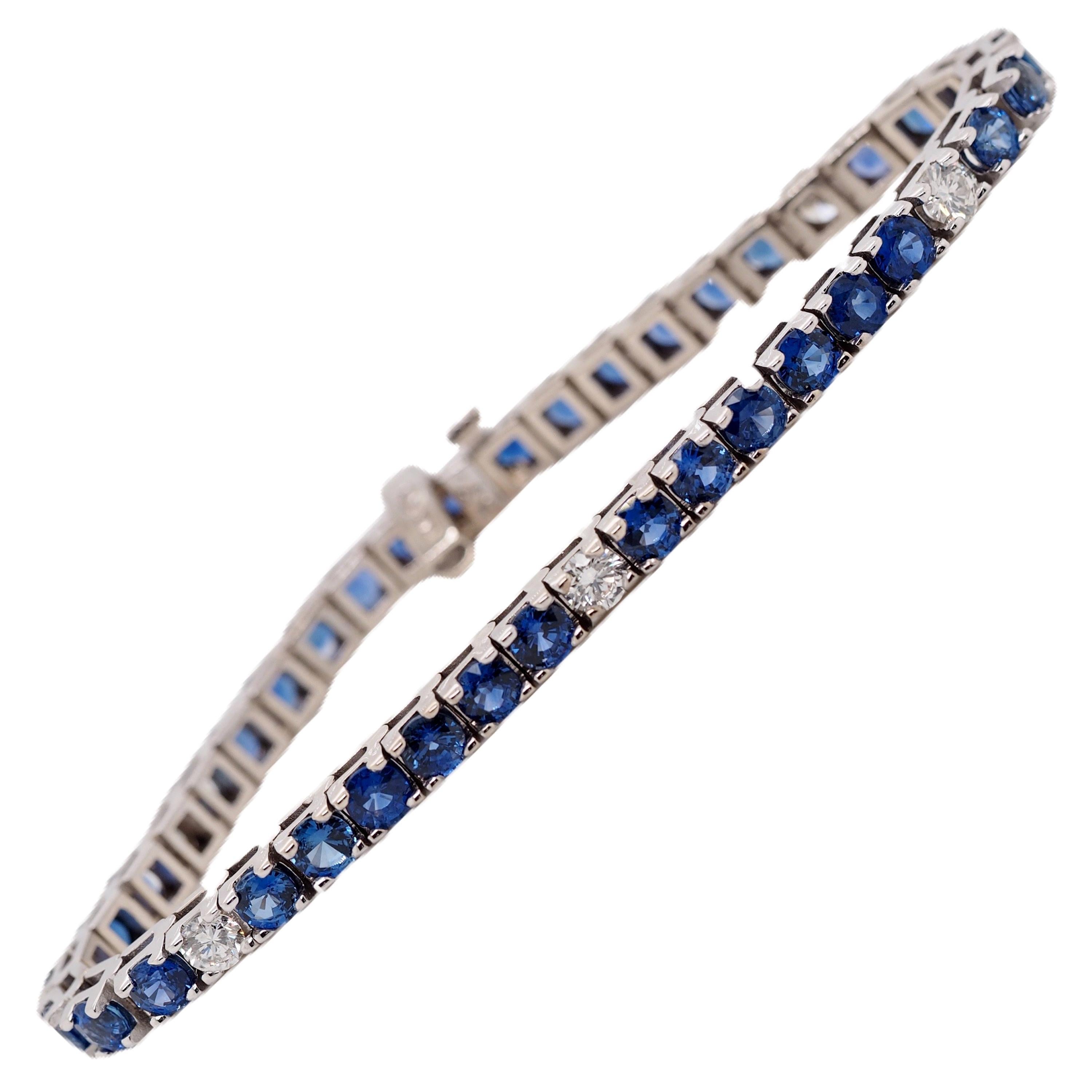 12 Carat Blue Sapphire and Diamond Tennis Bracelet