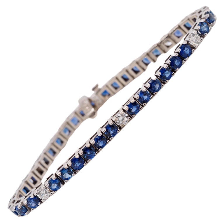 12 Carat Blue Sapphire and Diamond Tennis Bracelet at 1stDibs