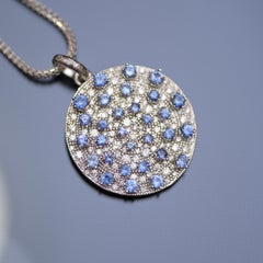 1.2 Carat Blue Sapphire Diamonds 18 Karat White Gold Galaxy Pendant by D&A