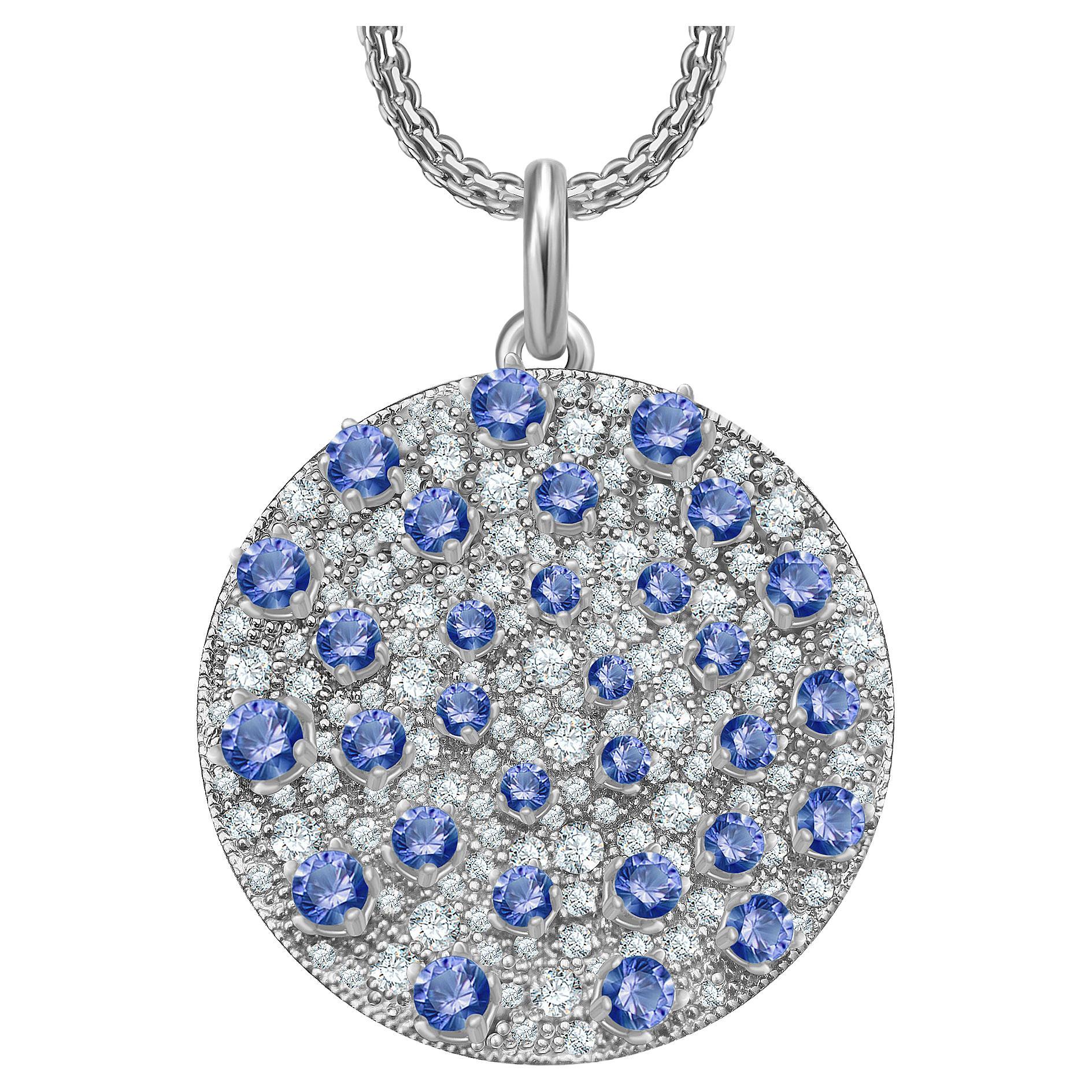1.2 Carat Blue Sapphire Diamonds 18 Karat White Gold Galaxy Pendant by D&A For Sale