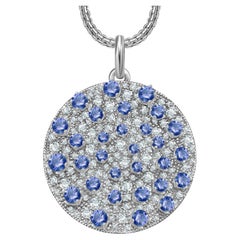 1.2 Carat Blue Sapphire Diamonds 18 Karat White Gold Galaxy Pendant by D&A