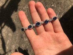 12 Carat Blue Sapphire Fine Jewellery White Diamond White Gold Tennis Bracelet