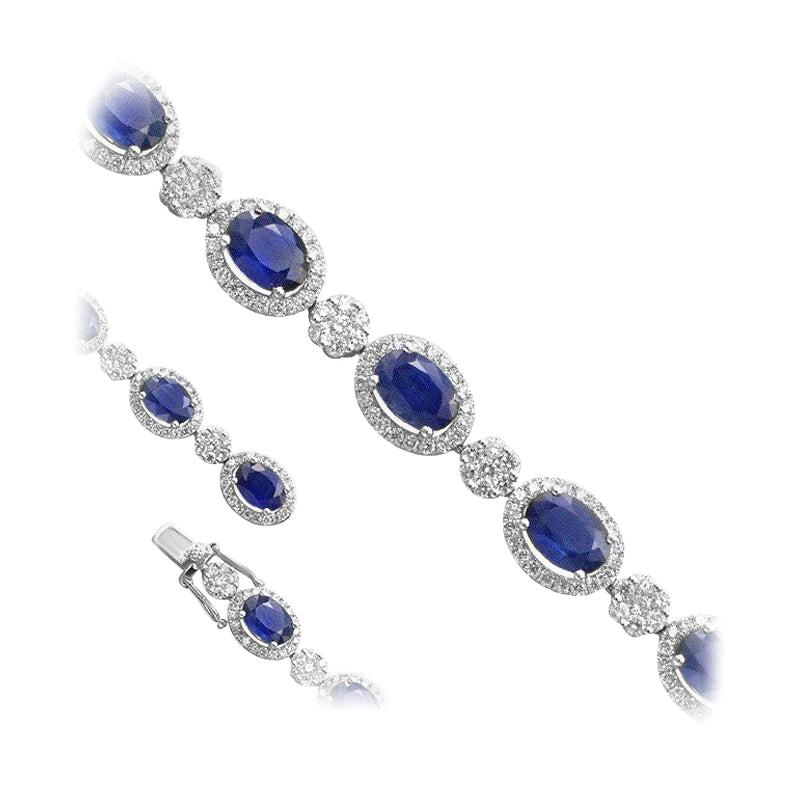 12 Carat Blue Sapphire Fine Jewellery White Diamond White Gold Tennis Bracelet For Sale