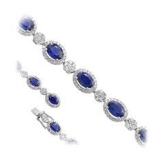 12 Carati Zaffiro Blu Alta Gioielleria Bracciale Tennis in Oro Bianco Diamante Bianco