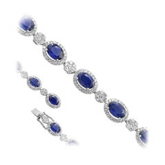 12 Carat Blue Sapphire Fine Jewellery White Diamond White Gold Tennis Bracelet