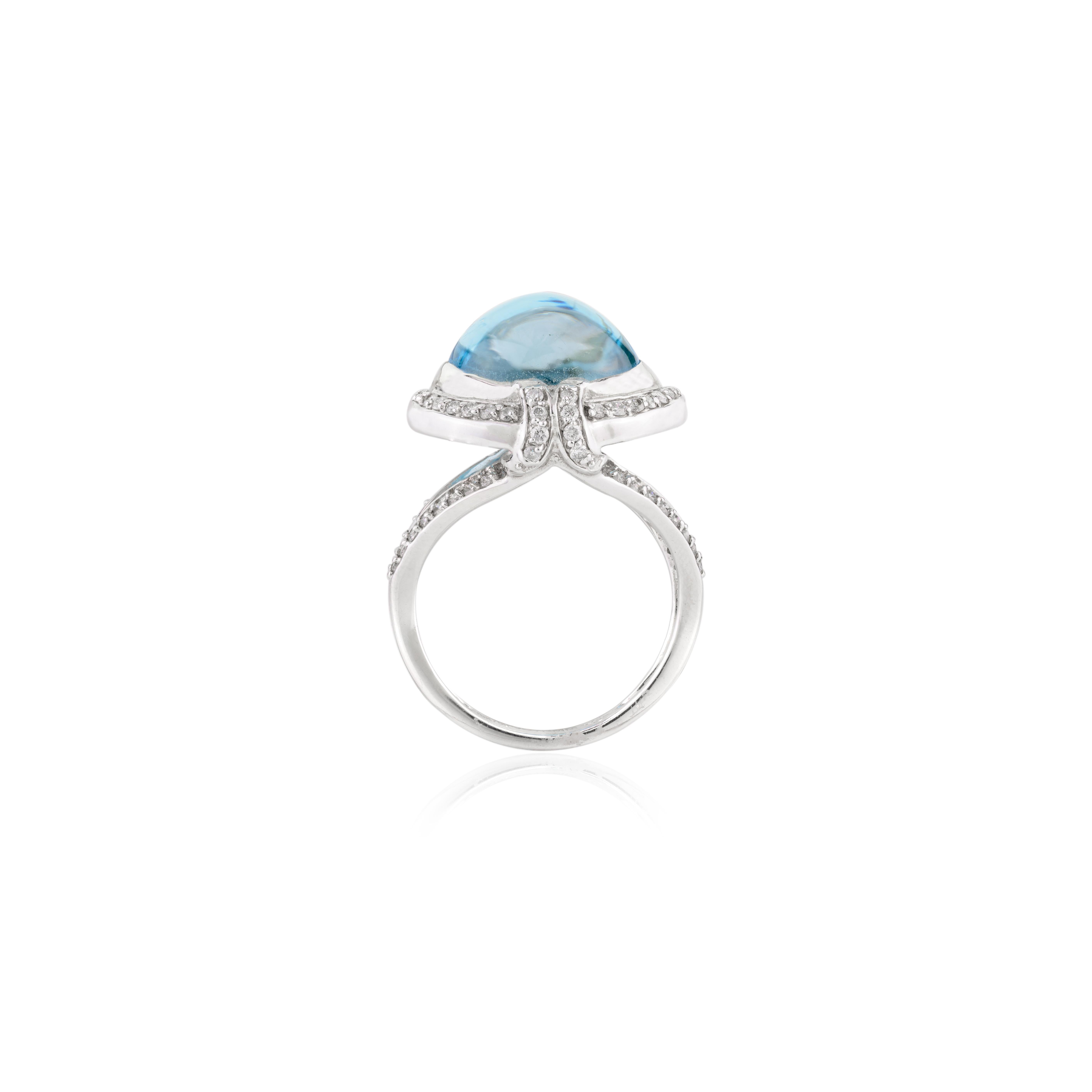 For Sale:  12 Carat Blue Topaz Diamond Halo Regal Ring for Women in 18k Solid White Gold 11