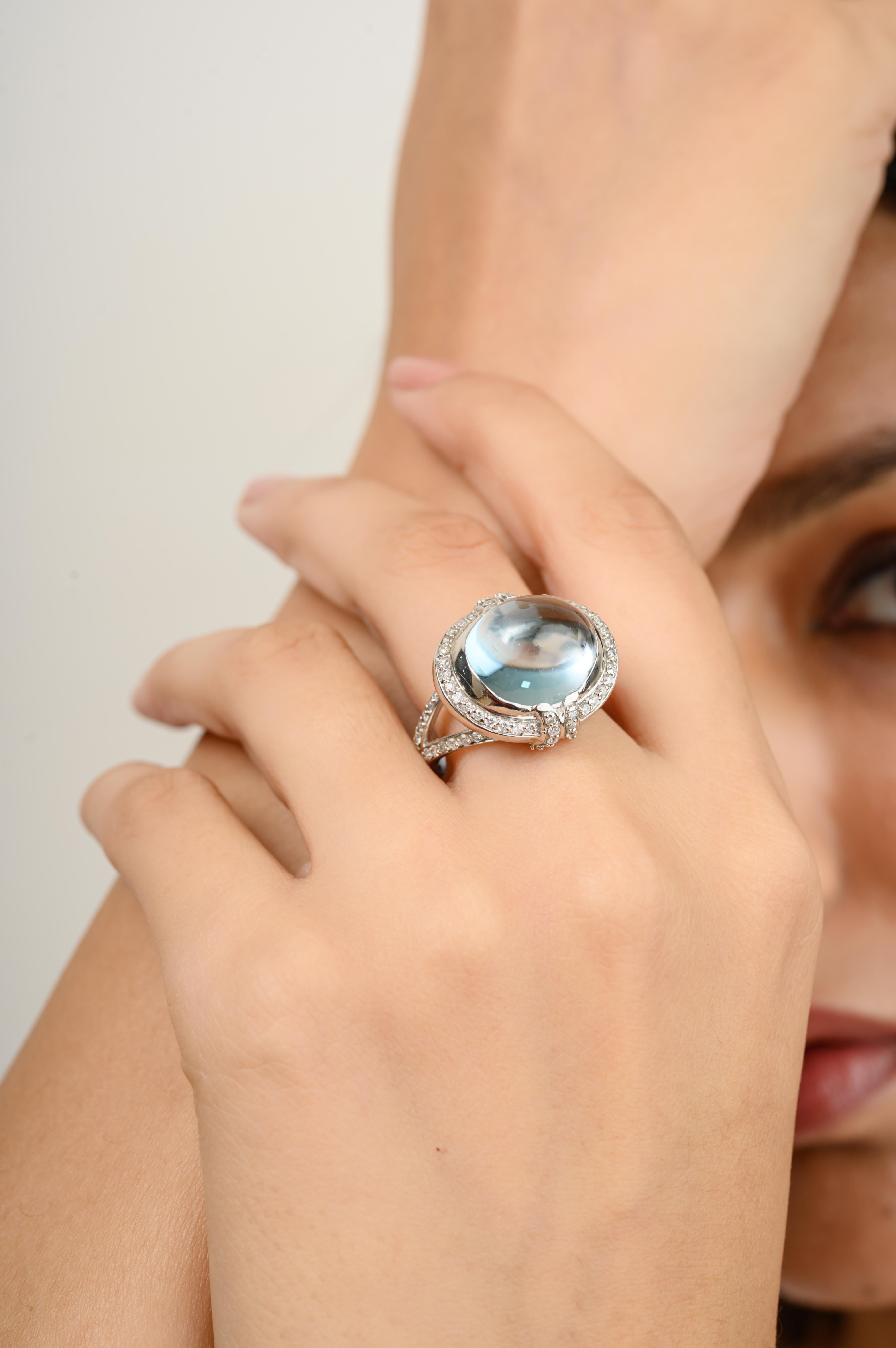 For Sale:  12 Carat Blue Topaz Diamond Halo Regal Ring for Women in 18k Solid White Gold 2