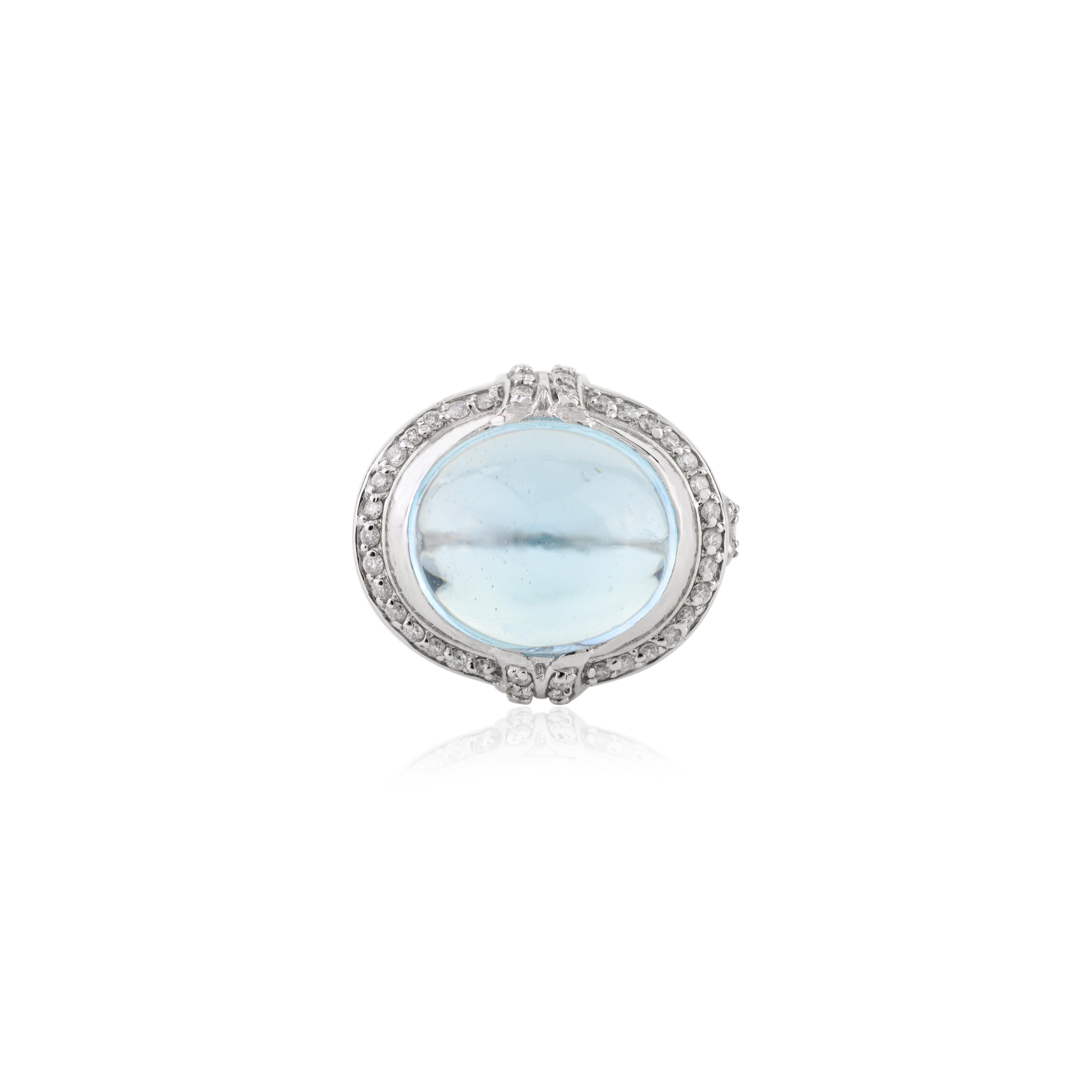 For Sale:  12 Carat Blue Topaz Diamond Halo Regal Ring for Women in 18k Solid White Gold 3