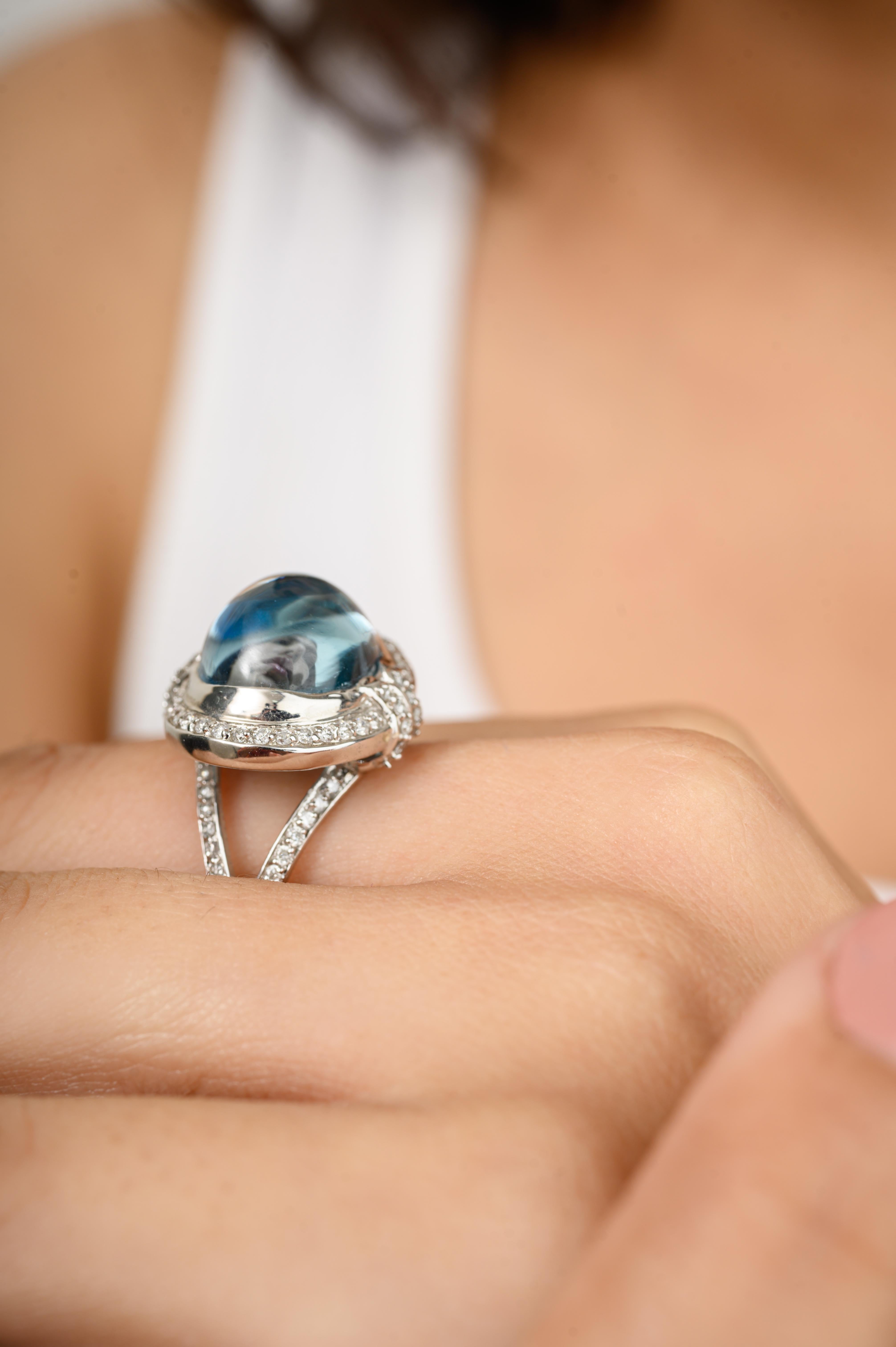 For Sale:  12 Carat Blue Topaz Diamond Halo Regal Ring for Women in 18k Solid White Gold 4