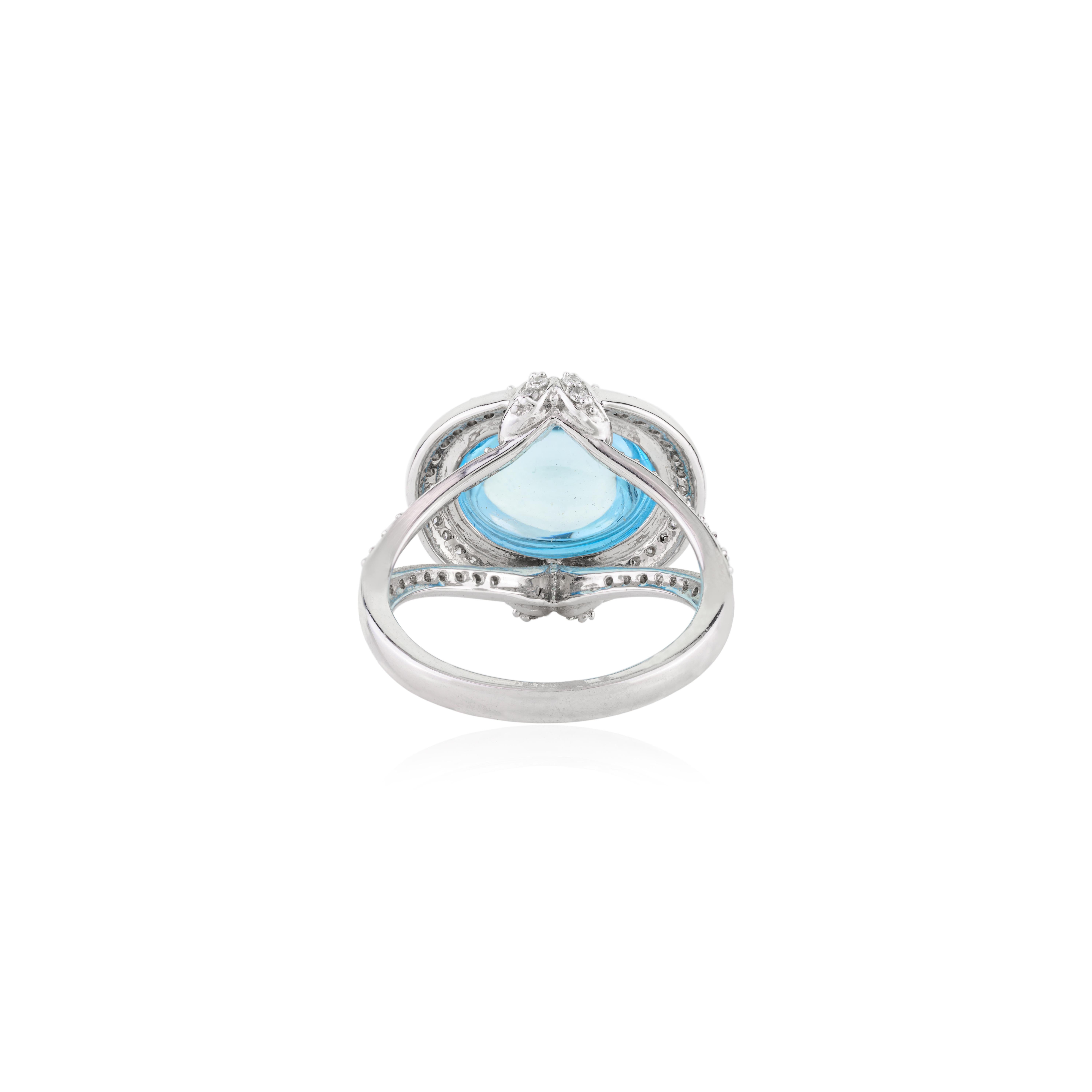 For Sale:  12 Carat Blue Topaz Diamond Halo Regal Ring for Women in 18k Solid White Gold 7