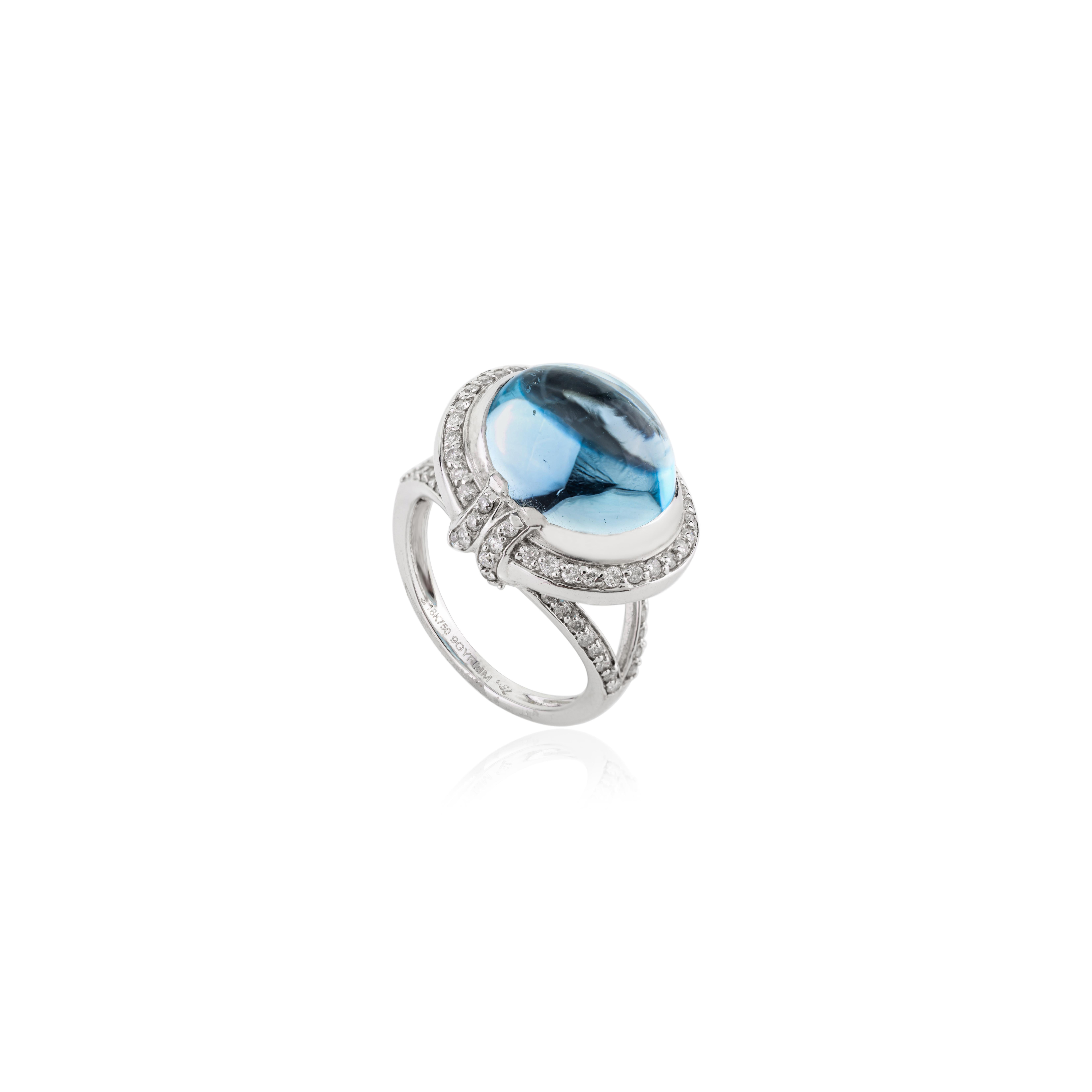 For Sale:  12 Carat Blue Topaz Diamond Halo Regal Ring for Women in 18k Solid White Gold 9