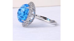 12 Carat Blue Topaz Diamond Ring 18 Karat White Gold