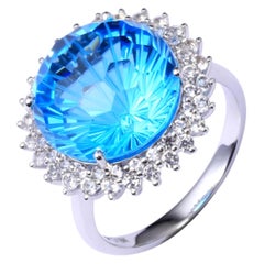 12 Carat Blue Topaz Diamond Ring 18 Karat White Gold