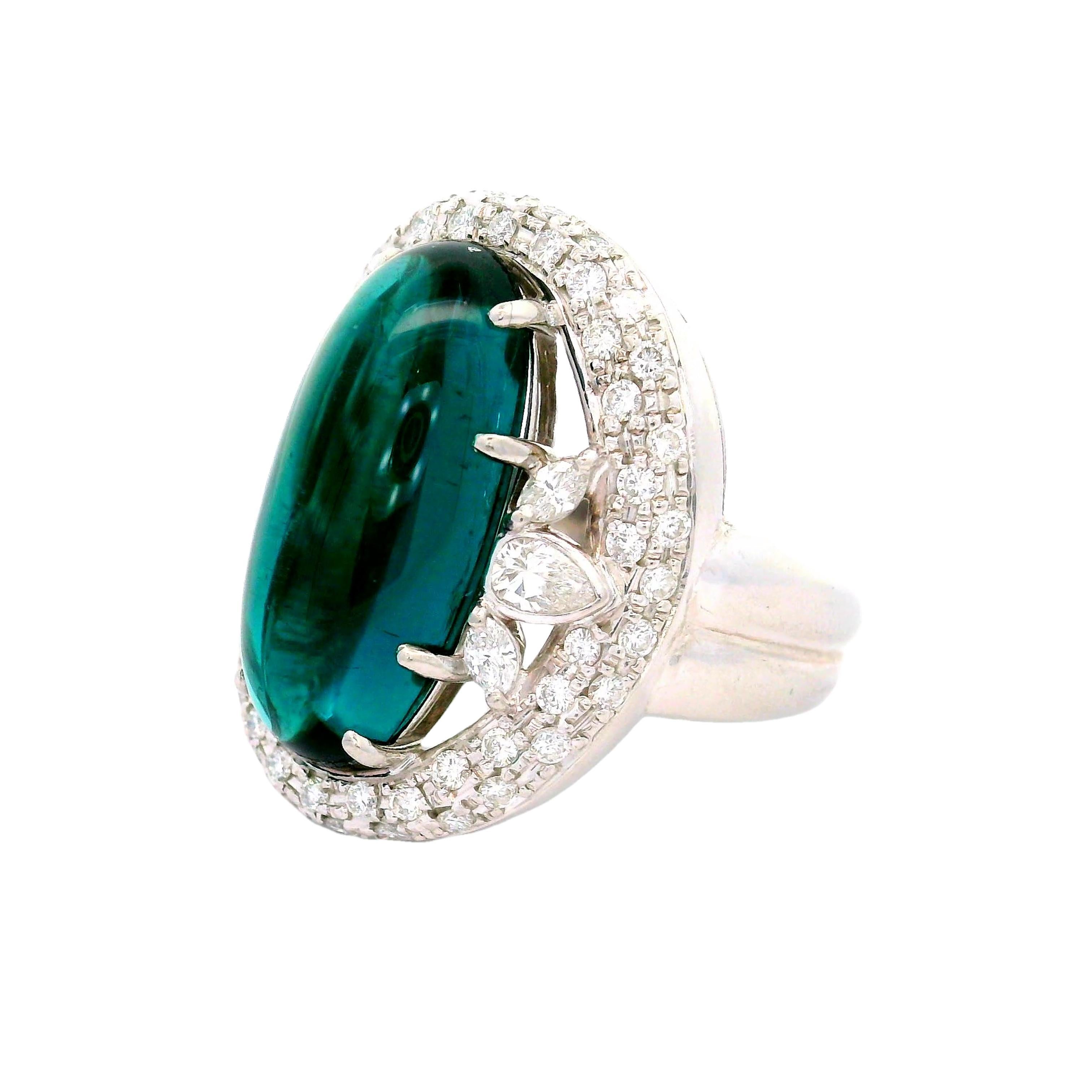 Anillo de Platino con Diamante Turmalina Azul de 12 Quilates Contemporáneo en venta