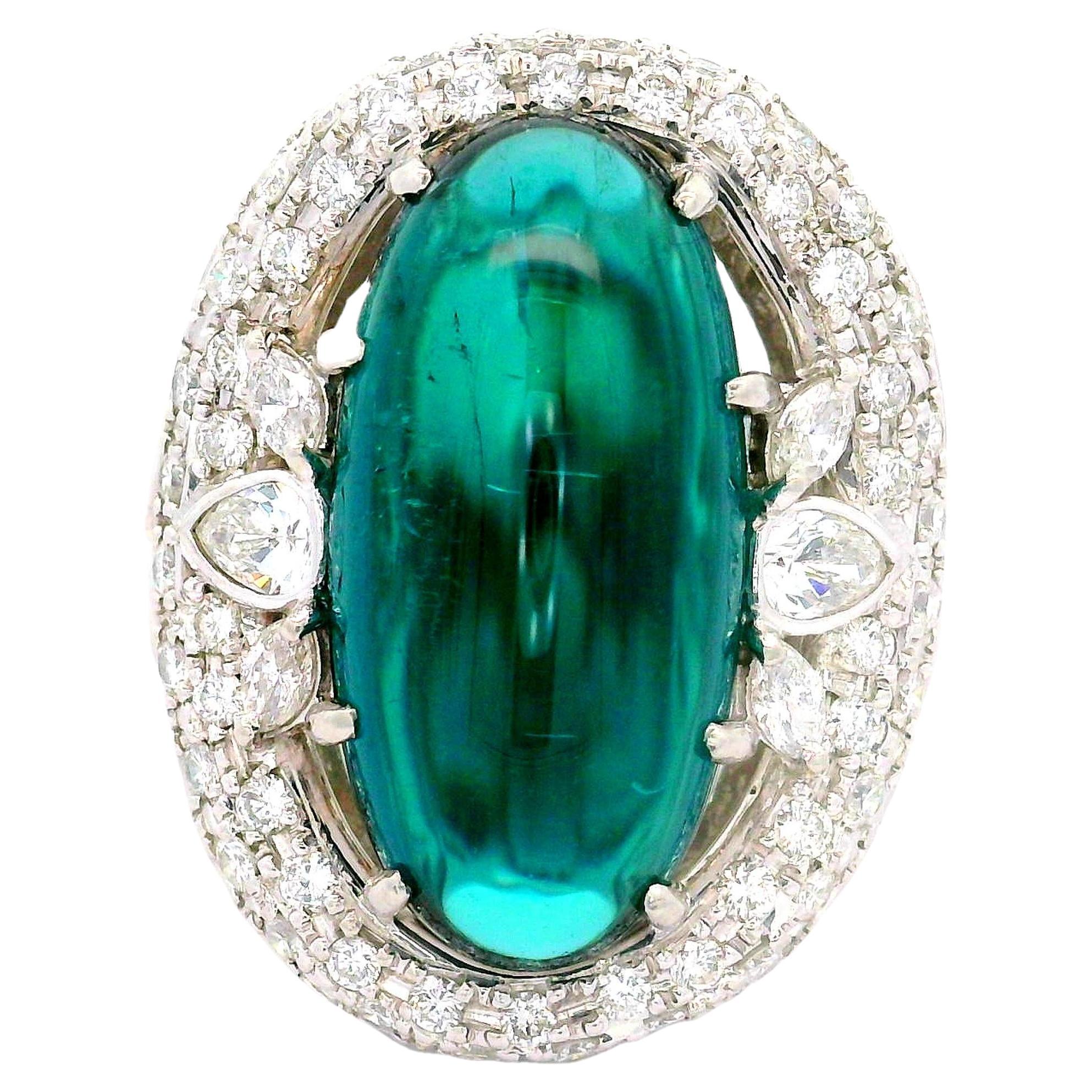 Bague en platine avec tourmaline bleue de 12 carats et diamants