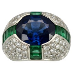 12 Carat Bulgari Ceylon Sapphire, Colombian Emerald, and Diamond Ring