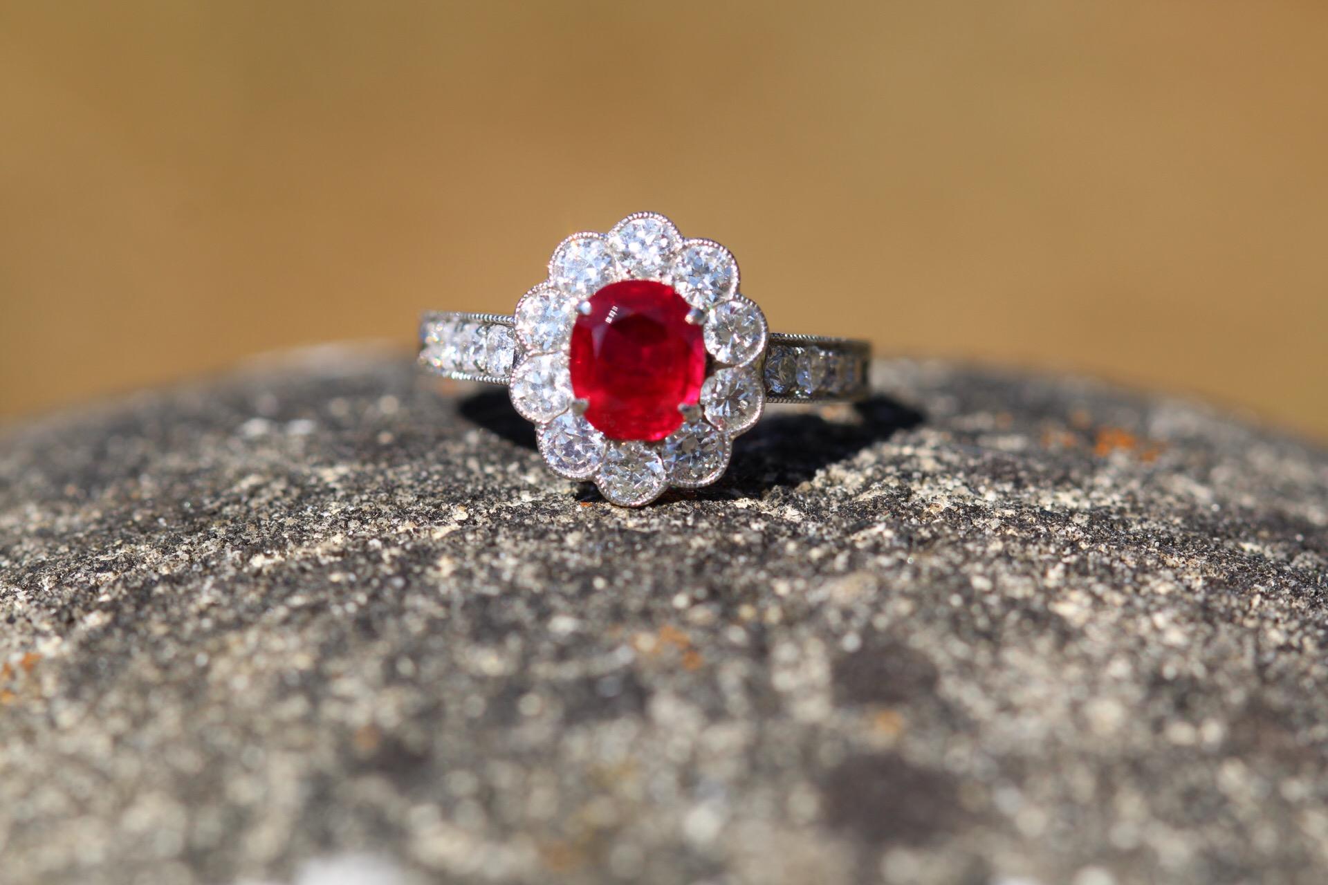 Edwardian Burma No Heat Pigeon Blood SSEF Certified Ruby and Diamond Ring