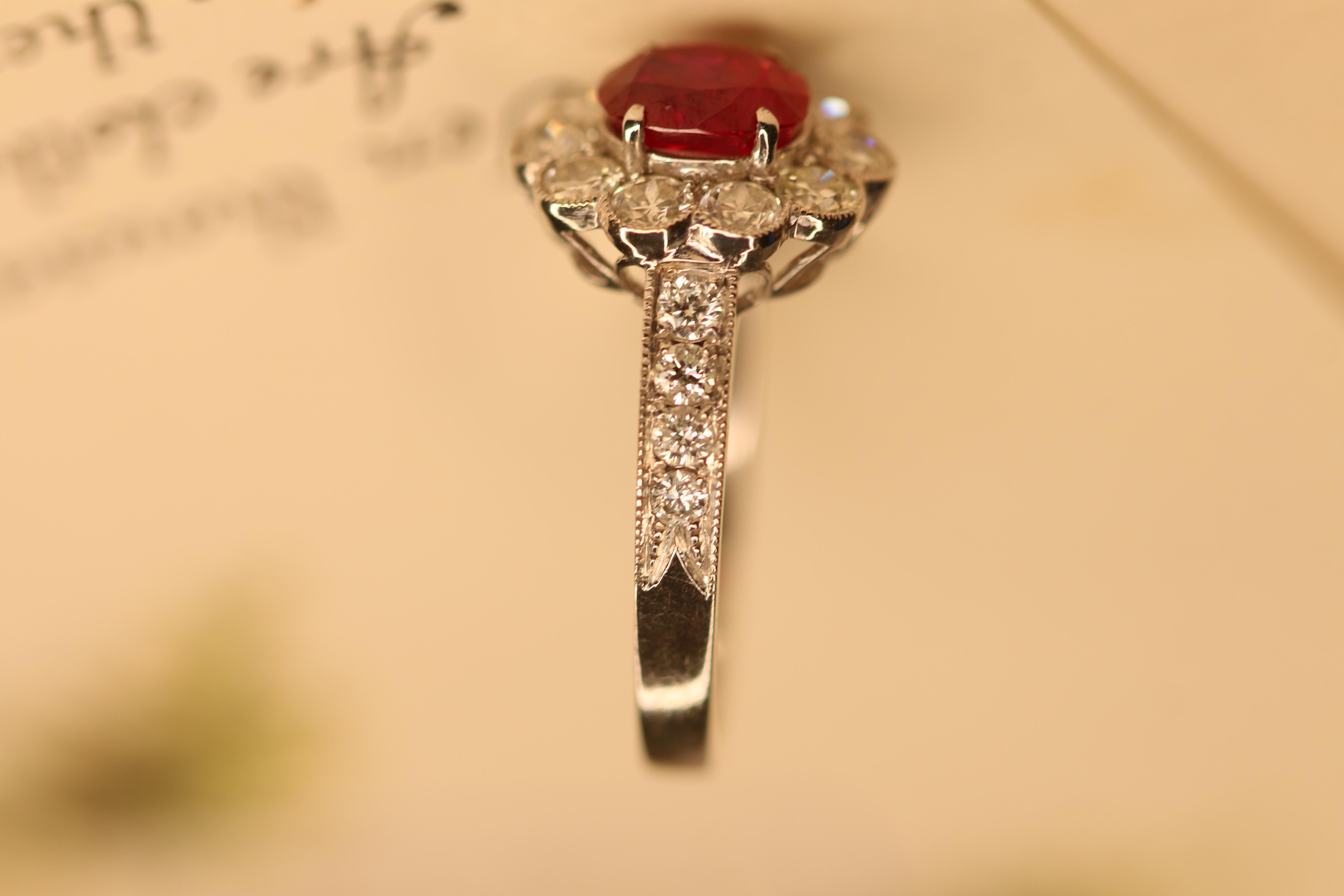 Burma No Heat Pigeon Blood SSEF Certified Ruby and Diamond Ring 2