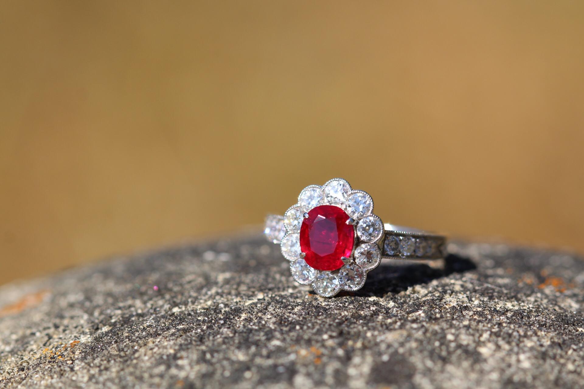 Women's Burma No Heat Pigeon Blood SSEF Certified Ruby and Diamond Ring