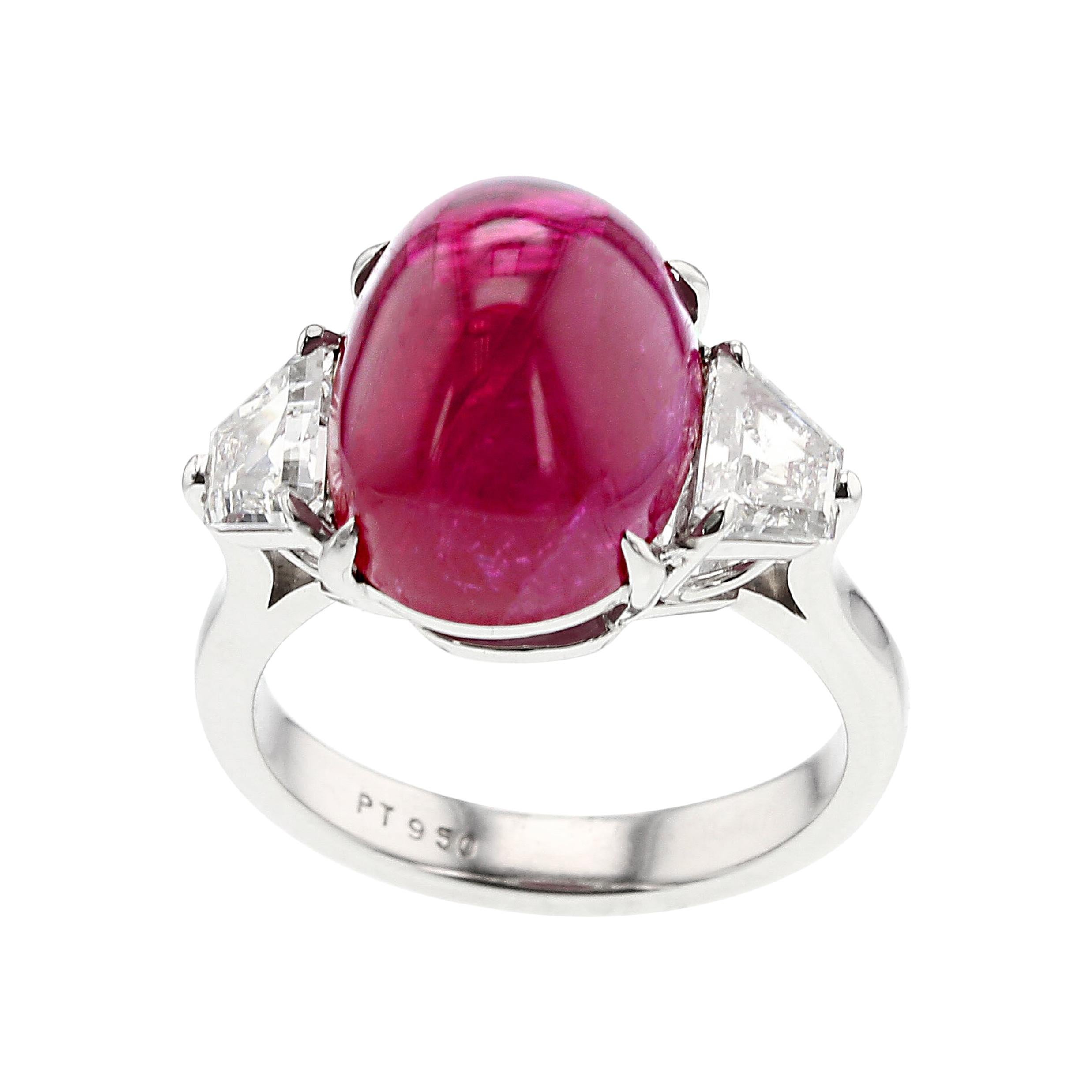 12 Carat Certified Natural Burma No Heat Ruby Diamond Platinum Three-Stone Ring For Sale