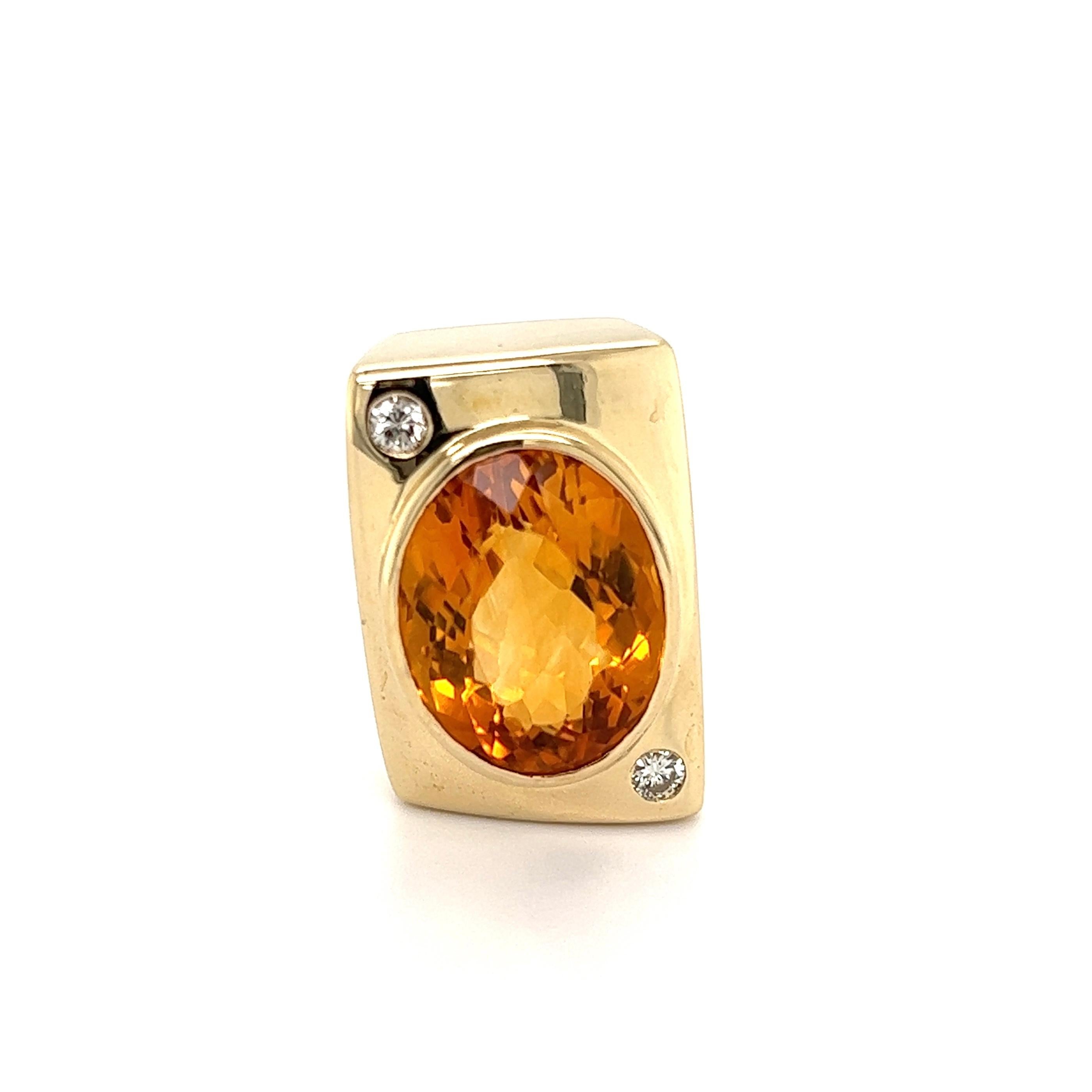 Mixed Cut 12 Carat Citrine and Diamond Gold Slide Pendant Necklace Estate Fine Jewelry For Sale
