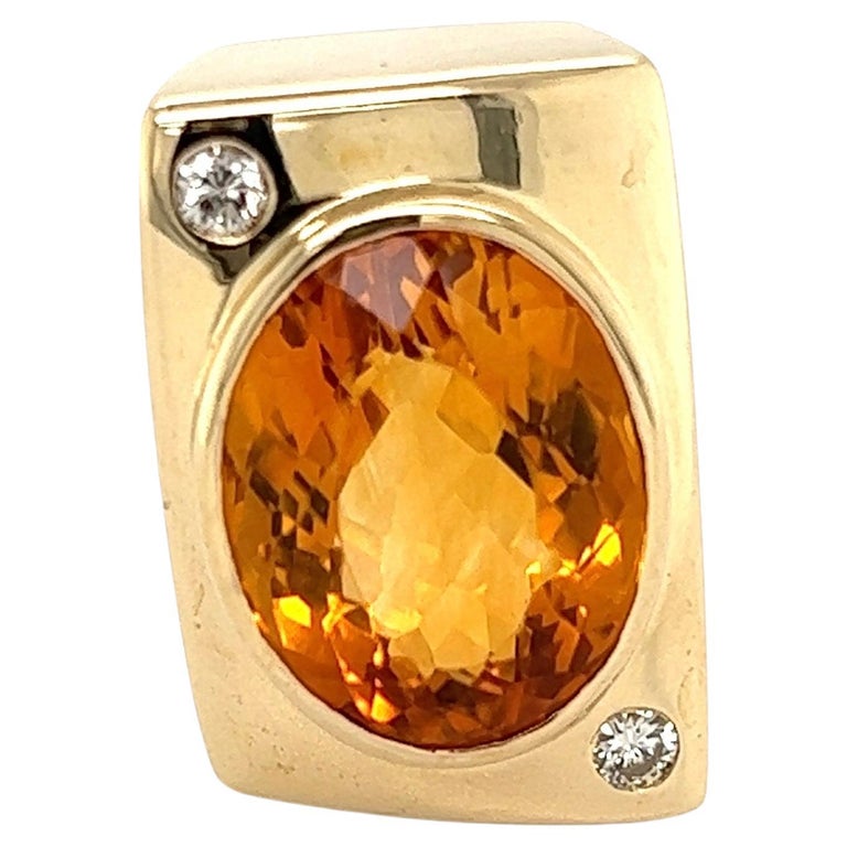 12 Carat Citrine and Diamond Gold Slide Pendant Necklace Estate Fine