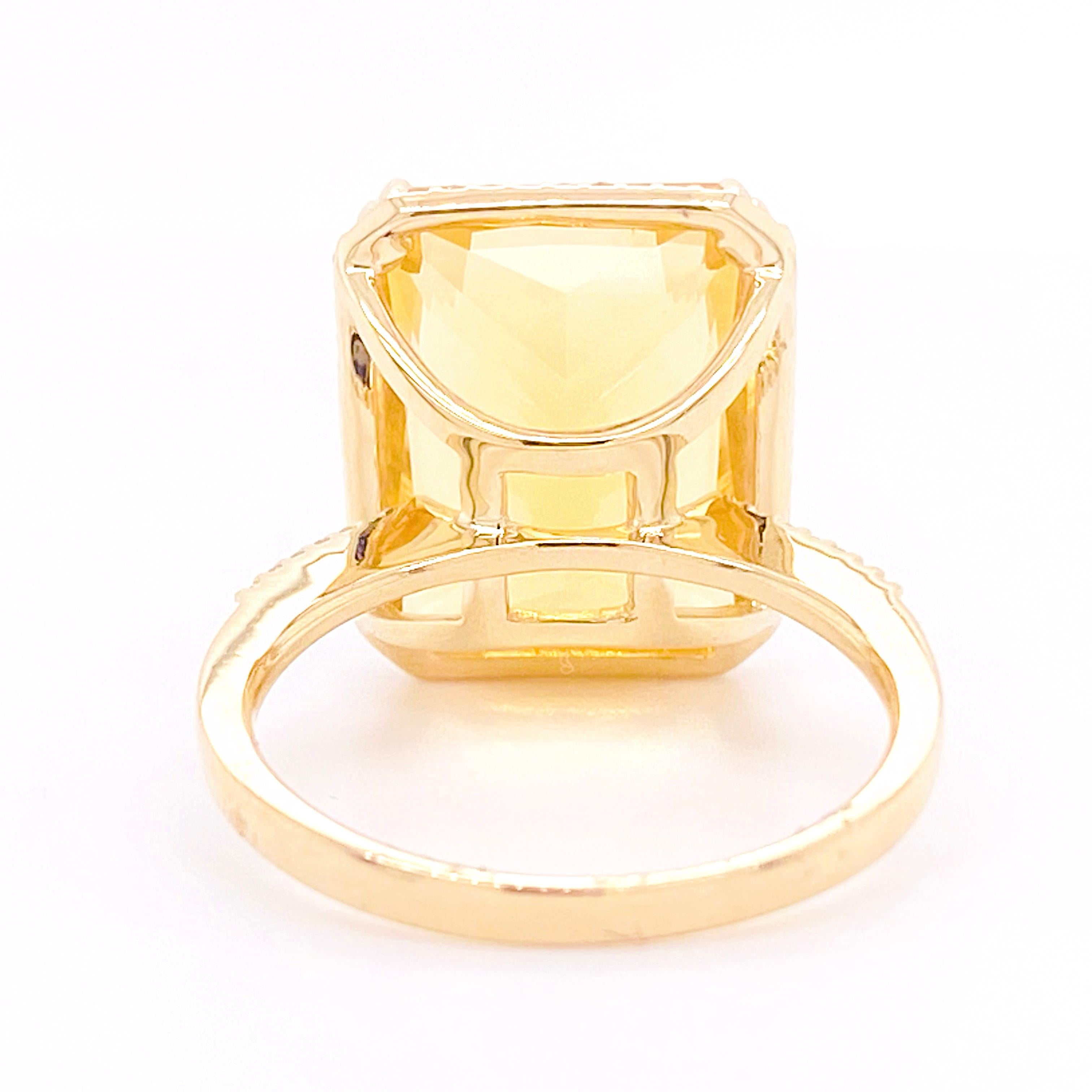 For Sale:  12 Carat Citrine and Diamond Halo Ring 14 Karat Gold Radiant Cut November Gem 3