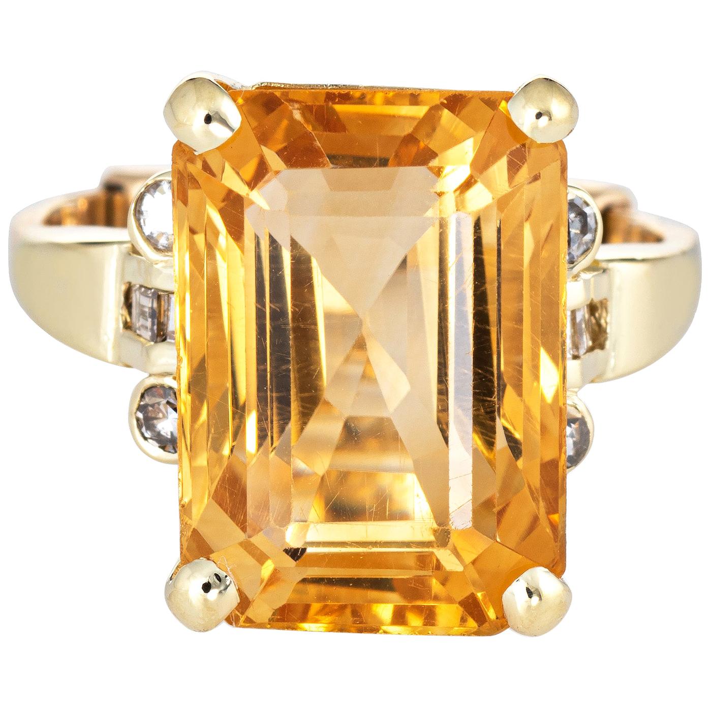 12 Carat Citrine Diamond Ring Vintage 14k Gold Arthritis Band Estate Jewelry