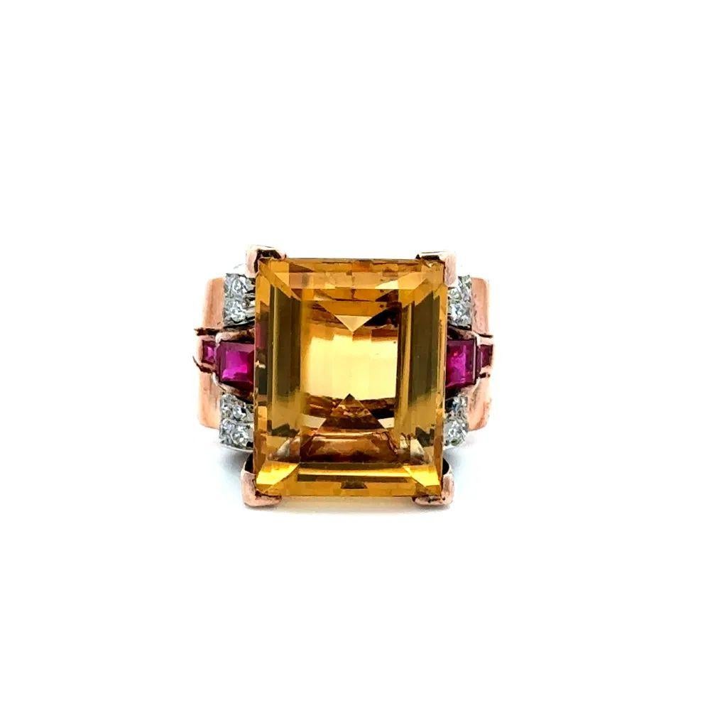 Rétro Bague rétro fantaisie OEC en platine et or avec rubis et citrine de 12 carats en vente