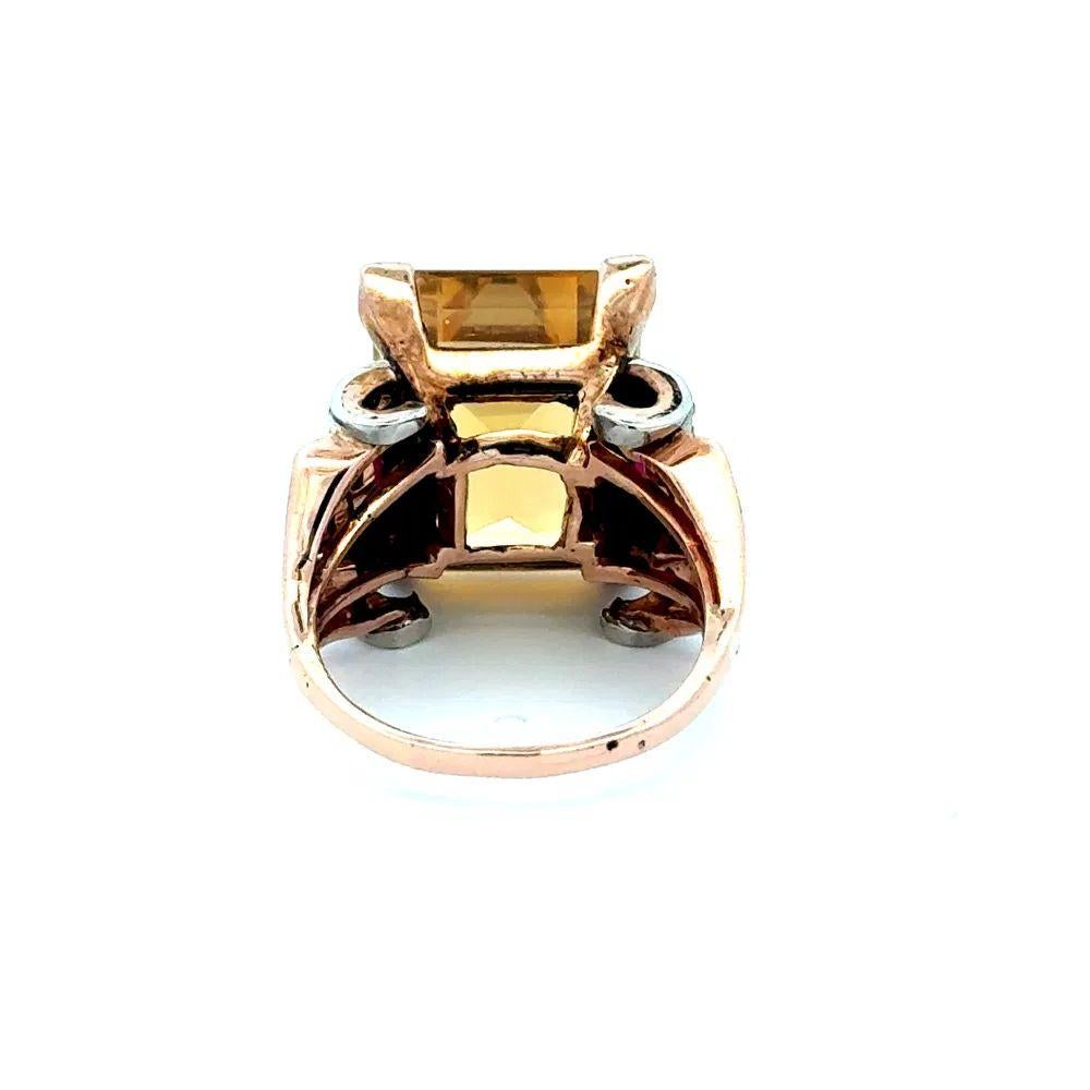 Taille mixte Bague rétro fantaisie OEC en platine et or avec rubis et citrine de 12 carats en vente