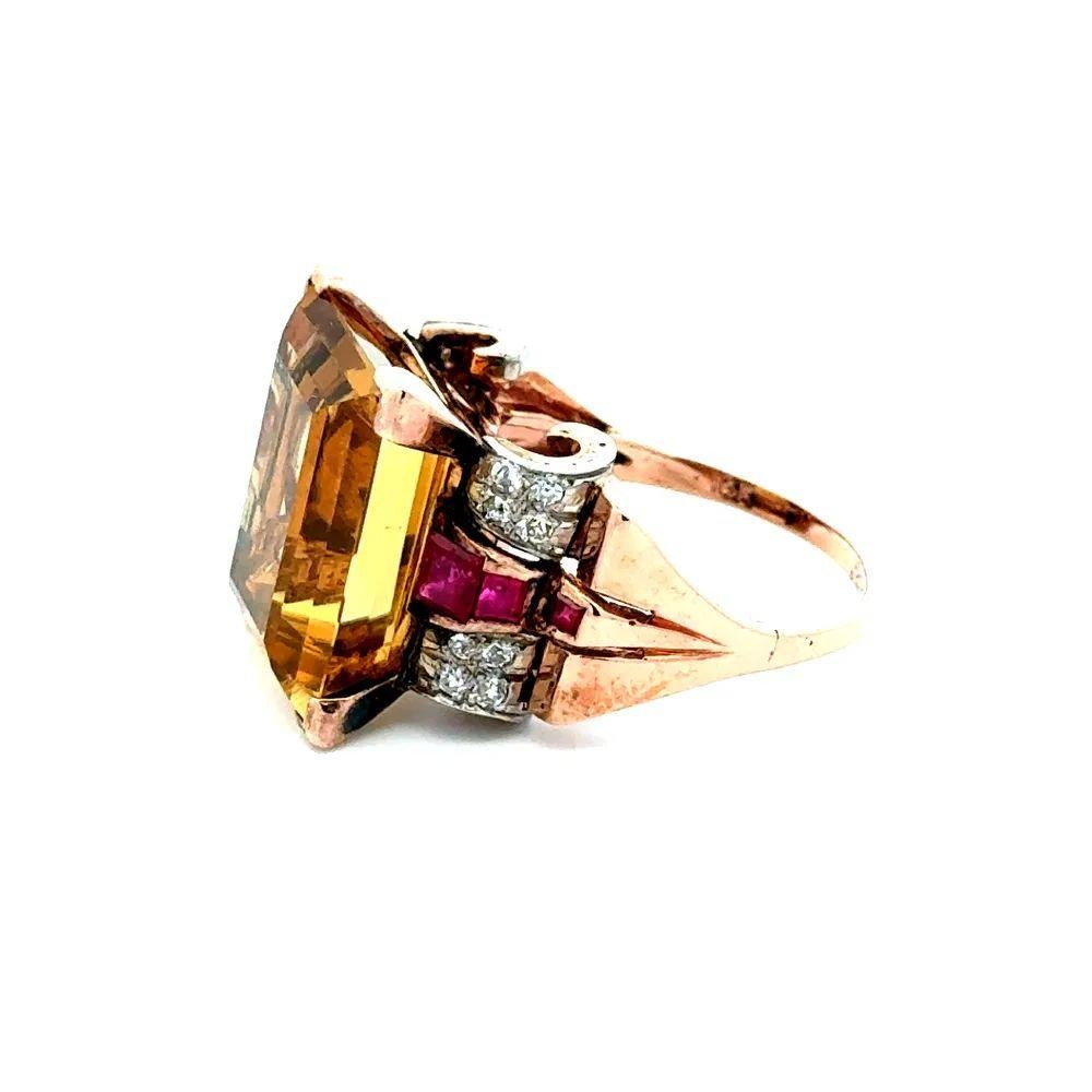 Bague rétro fantaisie OEC en platine et or avec rubis et citrine de 12 carats Excellent état - En vente à Montreal, QC