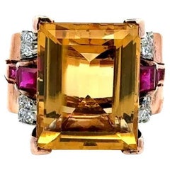 12 Karat Citrin Rubin OEC Diamant Platin und Gold Retro Statement-Ring