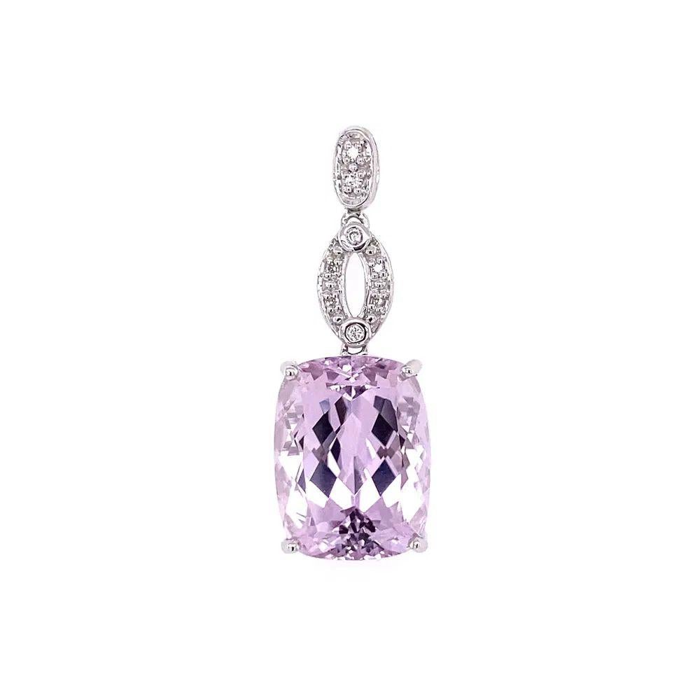 Modern 12 Carat Cushion Kunzite and Diamond Gold Pendant Necklace For Sale