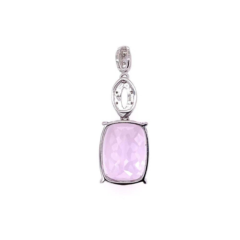 Cushion Cut 12 Carat Cushion Kunzite and Diamond Gold Pendant Necklace For Sale
