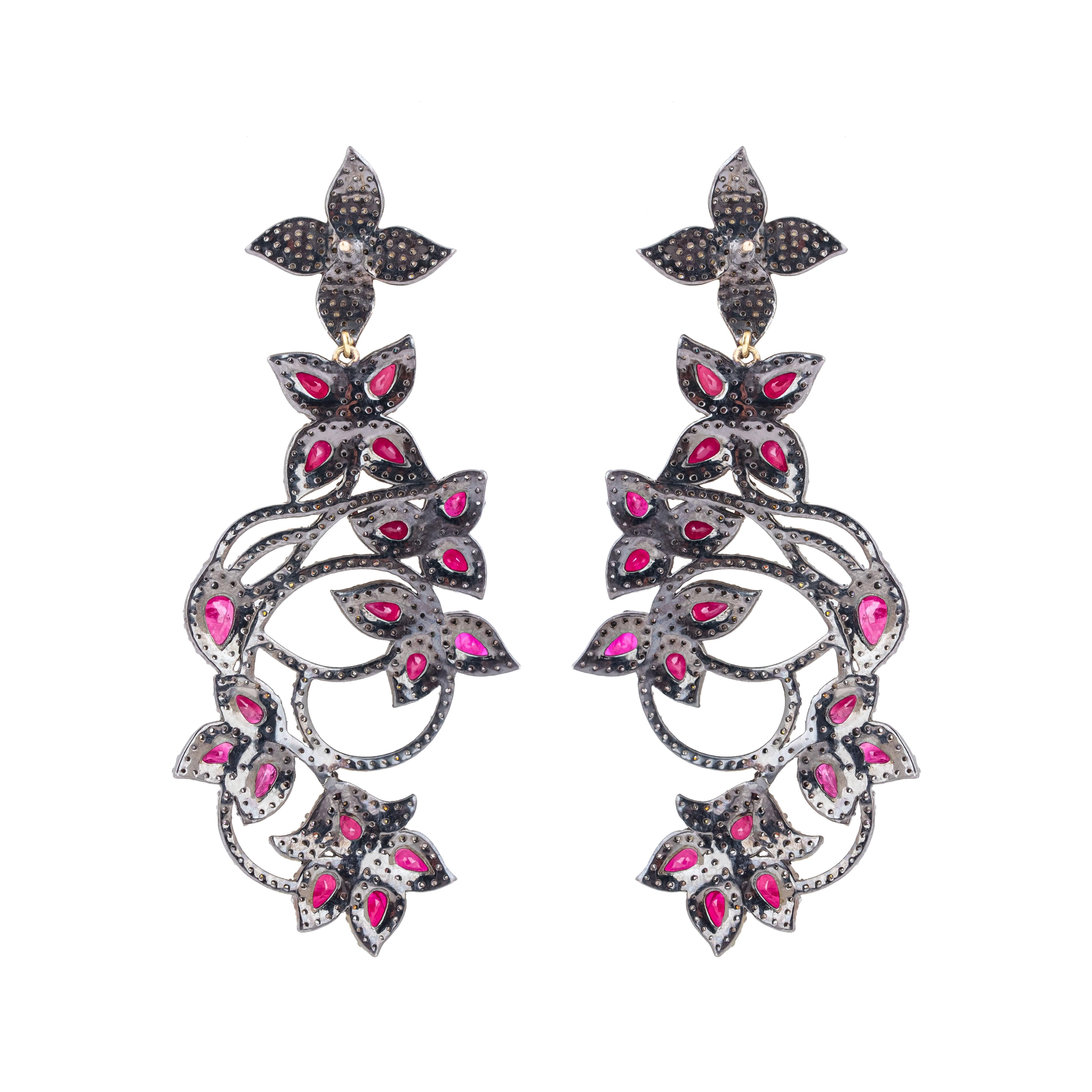 Modern 12 Carat Diamond and Ruby Fashion Earrings For Sale