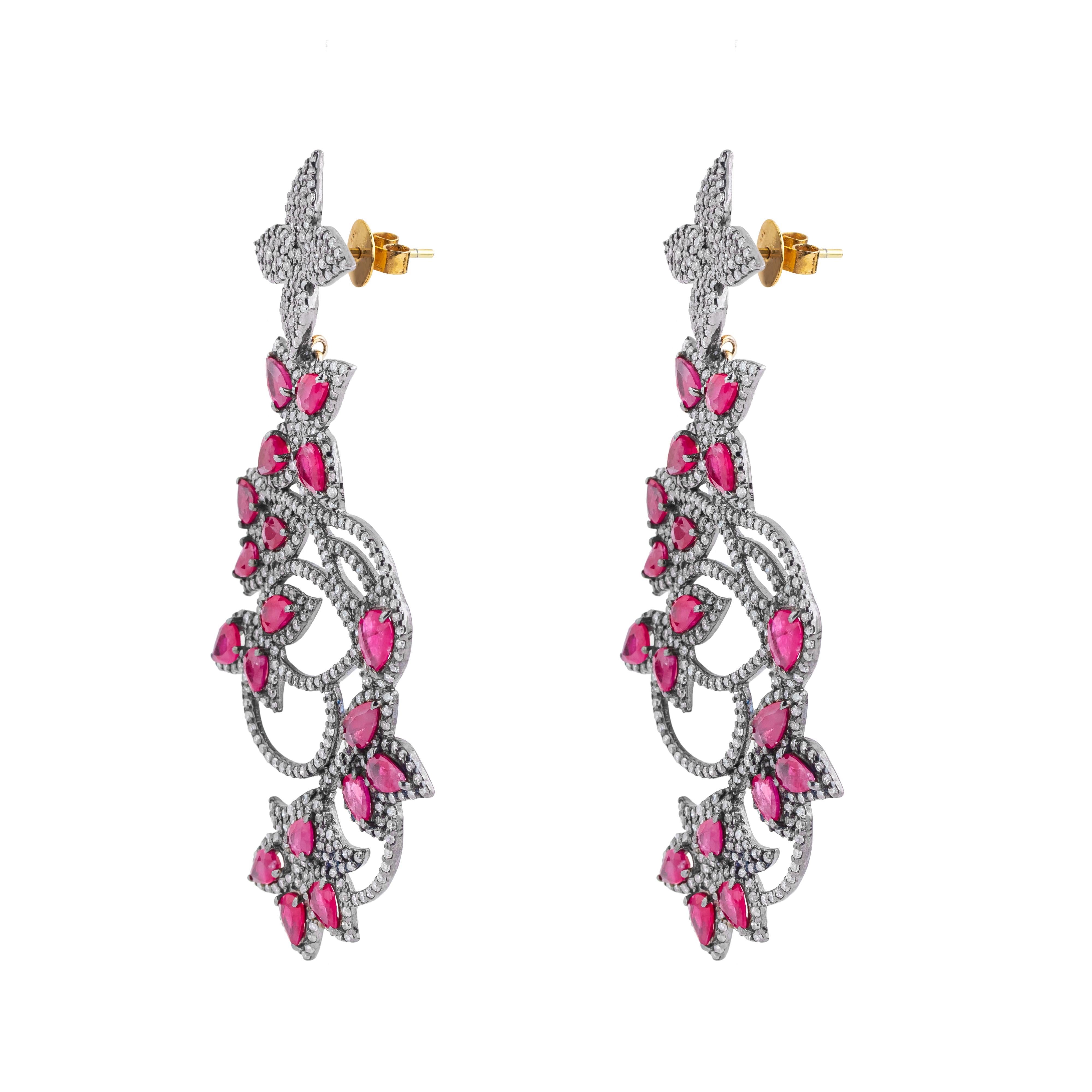 12 Carat Diamond and Ruby Fashion Earrings In New Condition For Sale In Jaipur, IN