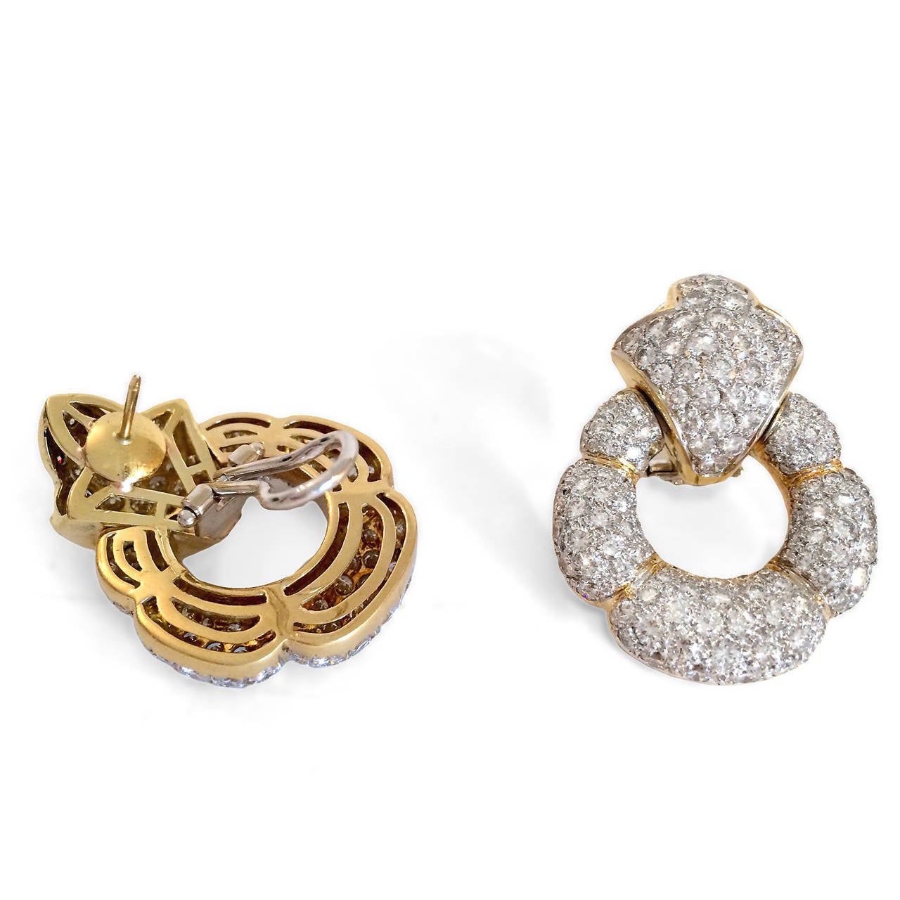 Round Cut 12 Carat Diamond 18k Gold Door Knocker Earrings