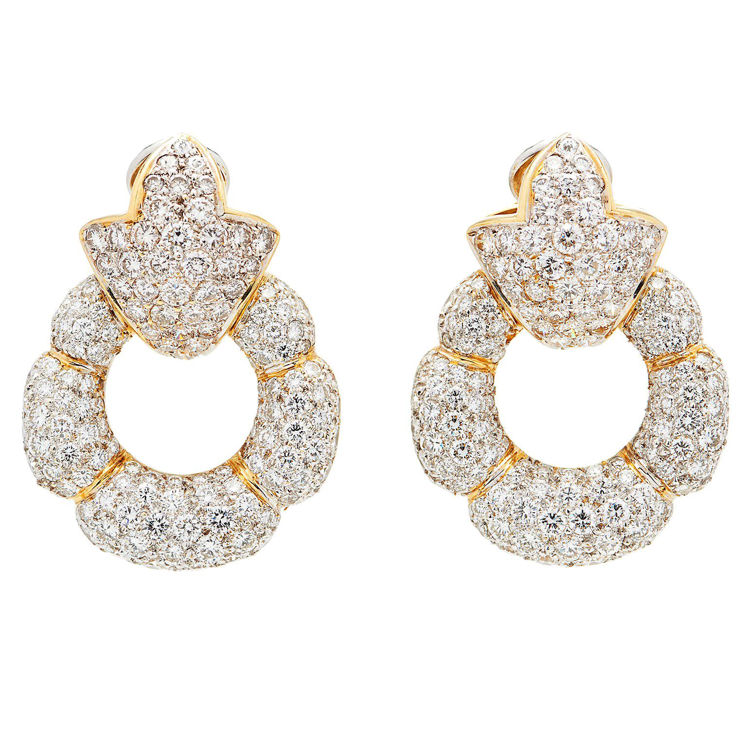 12 Carat Diamond 18k Gold Door Knocker Earrings