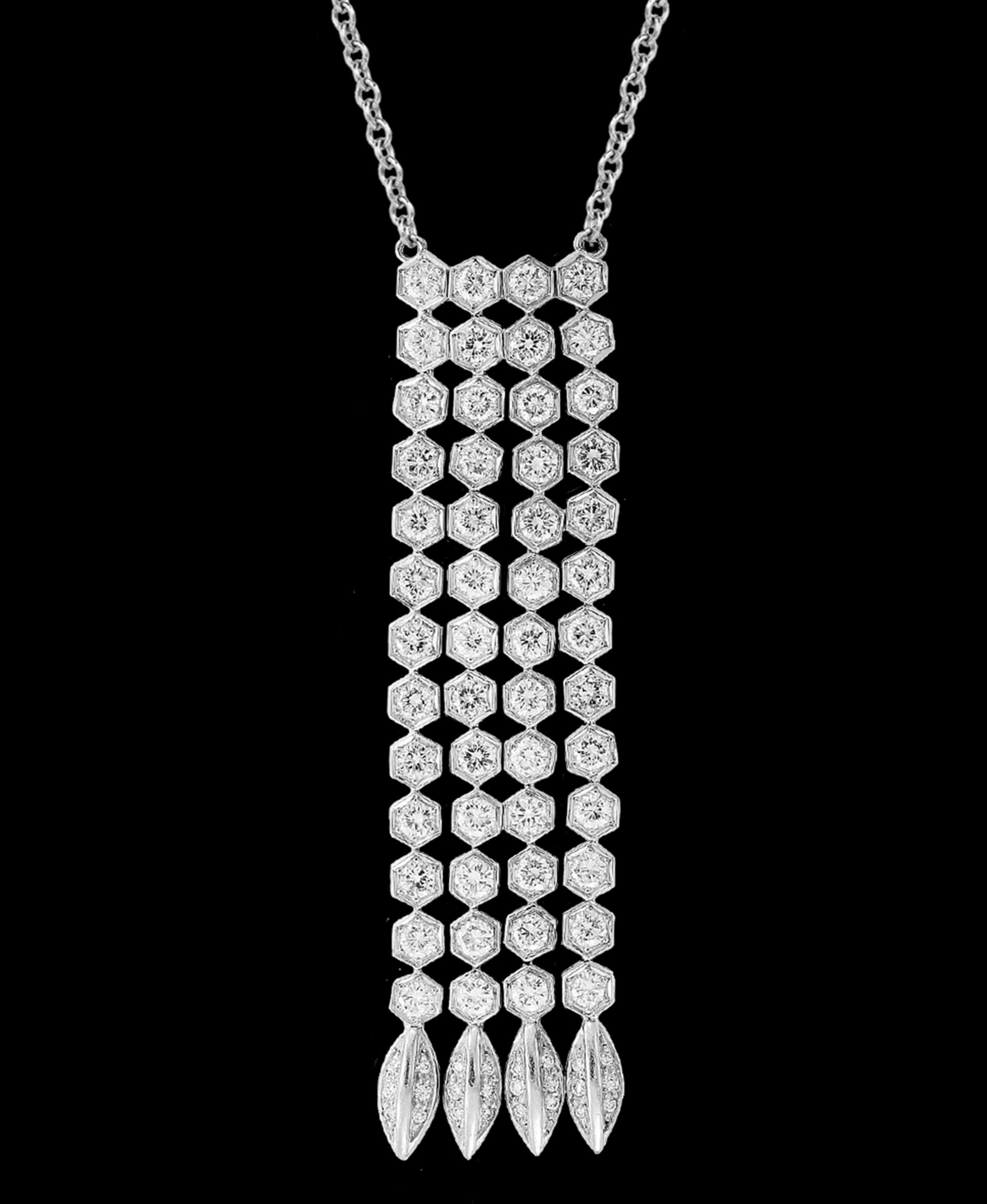 Round Cut 12 Carat Diamond Line Necklace and Line Earring Suite in 18 Karat White Gold