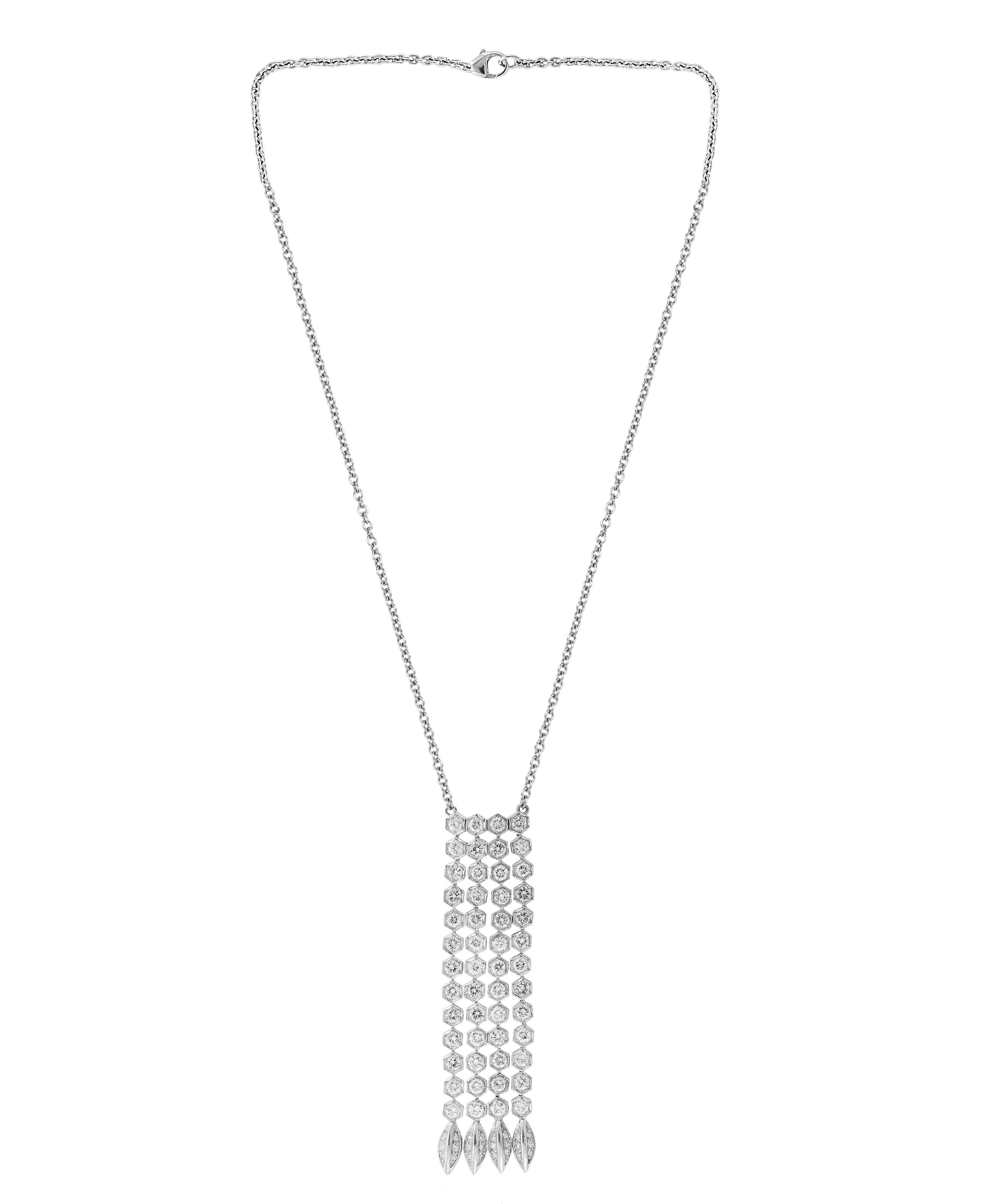 Women's 12 Carat Diamond Line Necklace and Line Earring Suite in 18 Karat White Gold