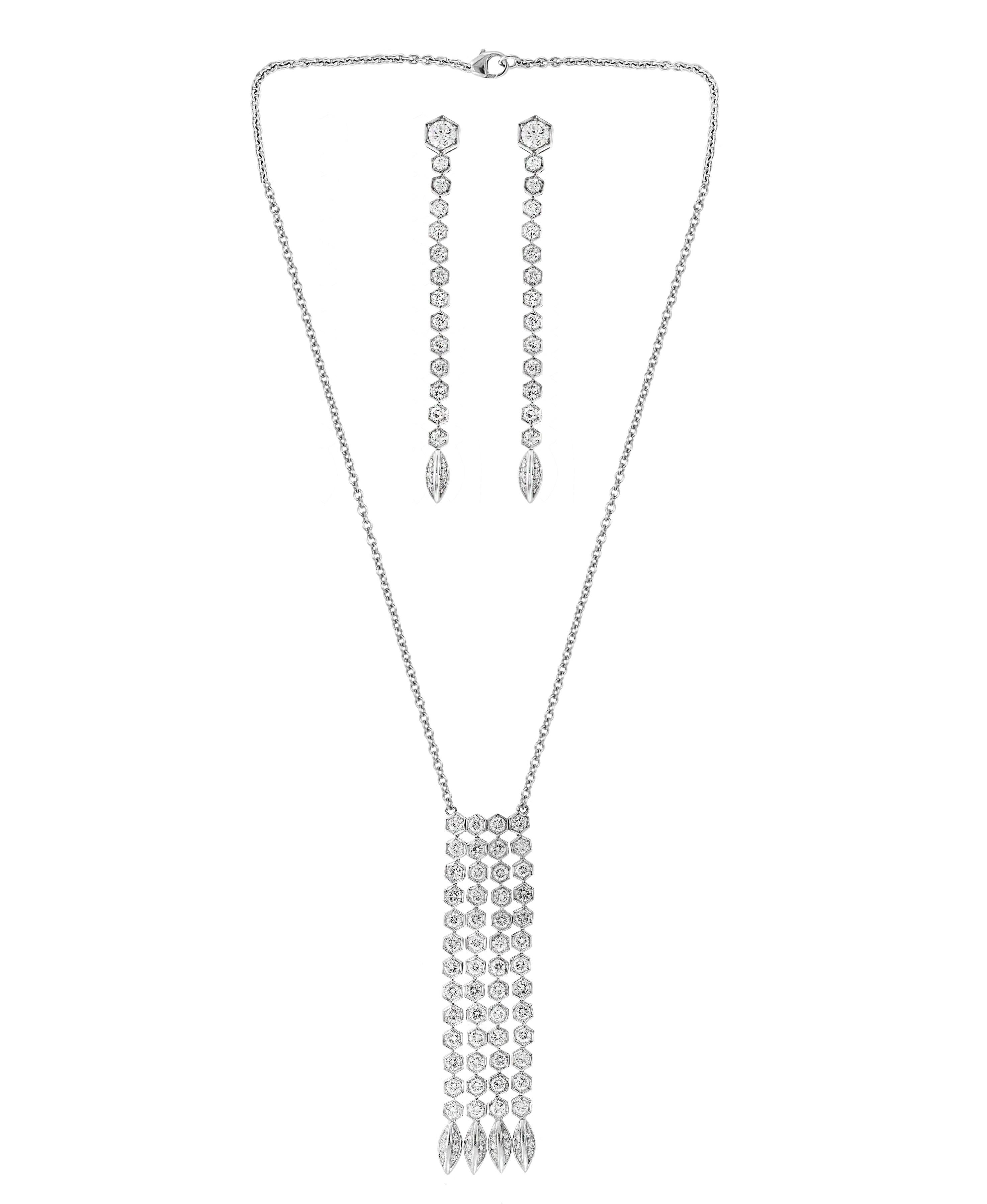 12 Carat Diamond Line Necklace and Line Earring Suite in 18 Karat White Gold 3