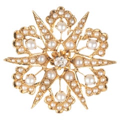 .12 Carat Diamond Pearl Rose Gold Star Brooch Pendant