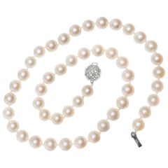 Vintage .12 Carat Diamond Pearl White Gold Necklace