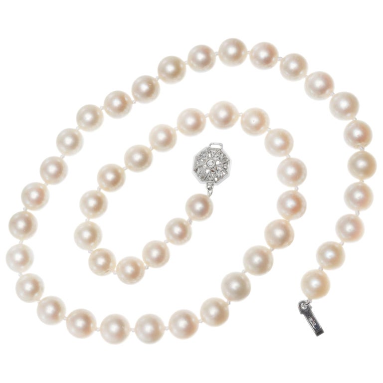 Collier Femme En Or Blanc 18K Avec Diamant 0.2 CT Et Perles D'Eau Douce - Longueur 42 Cm - Neuf