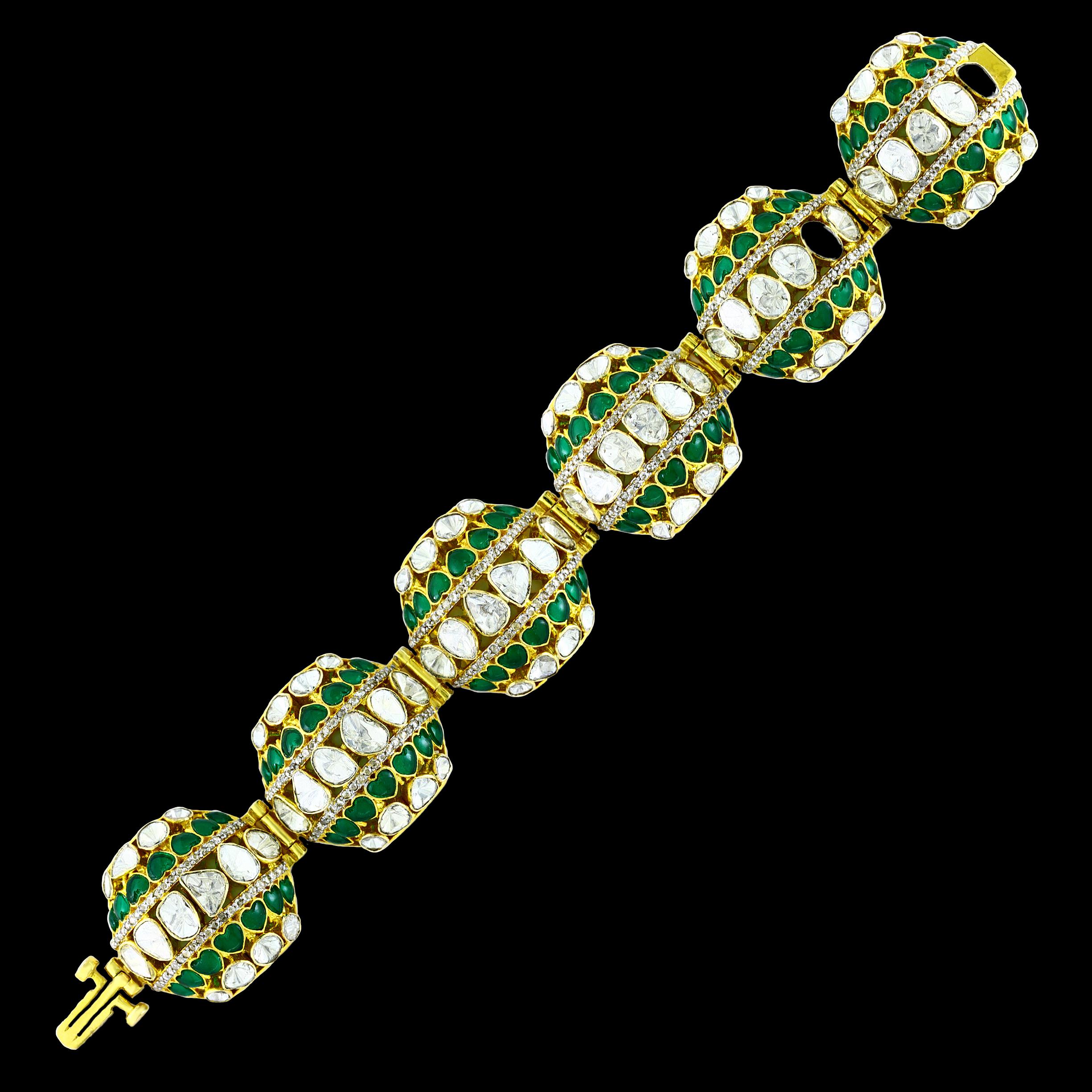 12 Carat Diamond Polki Bangle /Bracelet in 18 Karat Yellow Gold 58 Grams 3